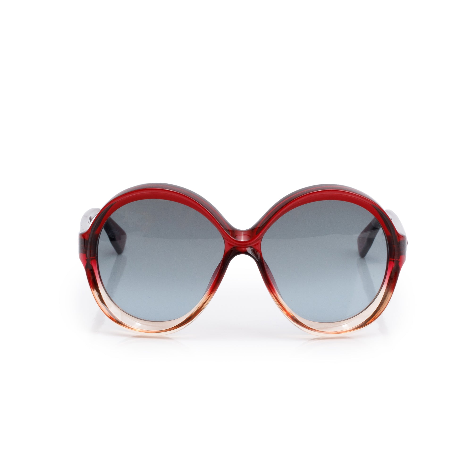 Christian Dior Red Ombre Acetate DiorBianca Round Oversized Sunglasses w/ Box & Case