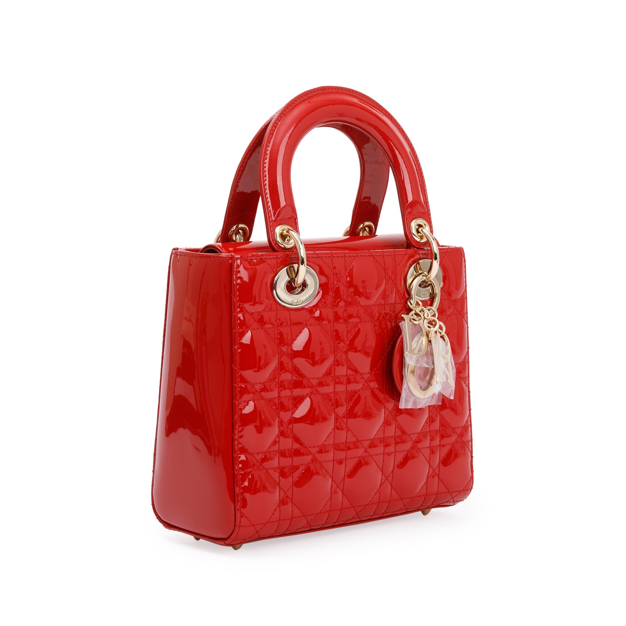 Christian Dior Red Patent Cannage Leather Small Lady Dior Bag w/ Strap, Box & Authenticity Card