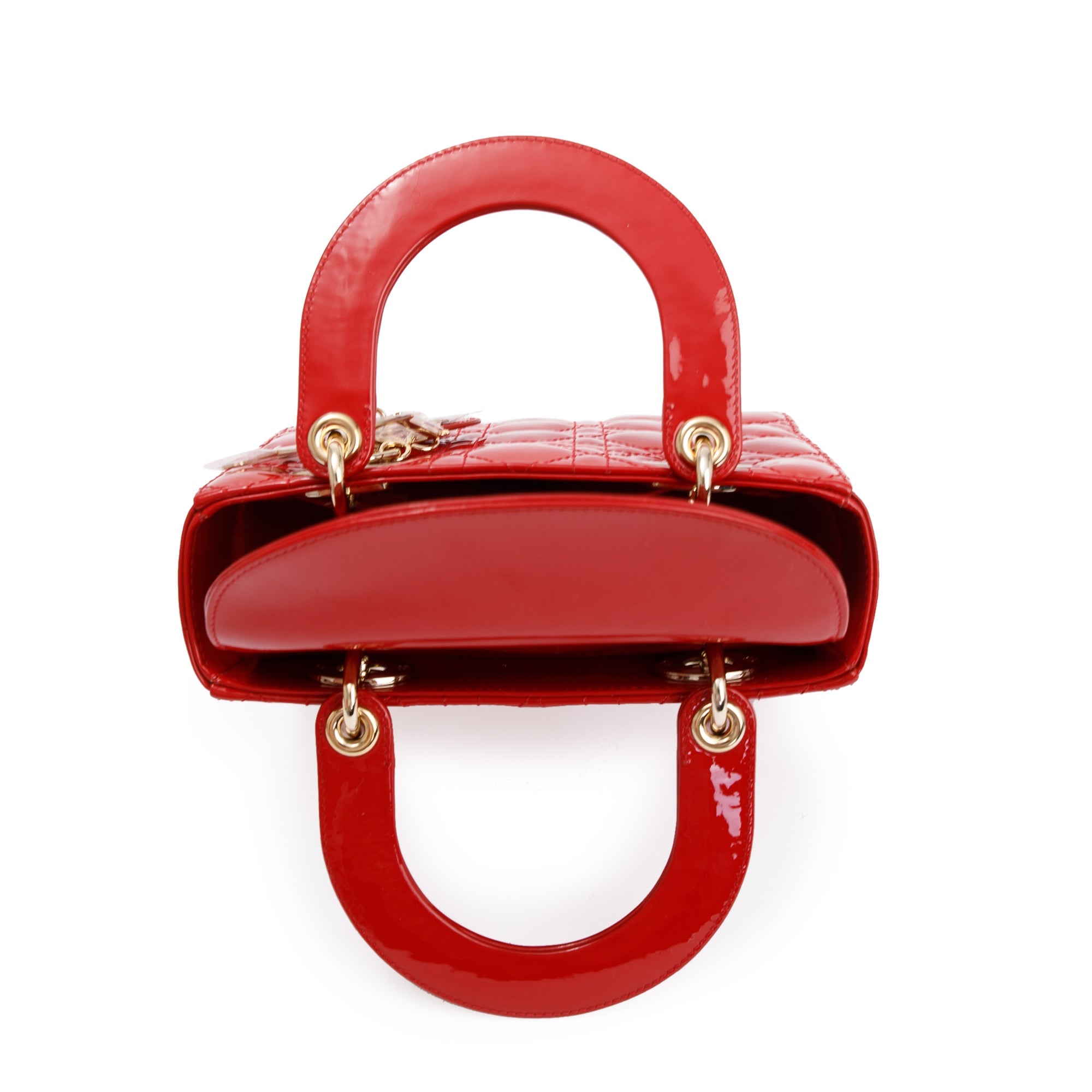 Christian Dior Red Patent Cannage Leather Small Lady Dior Bag w/ Strap, Box & Authenticity Card