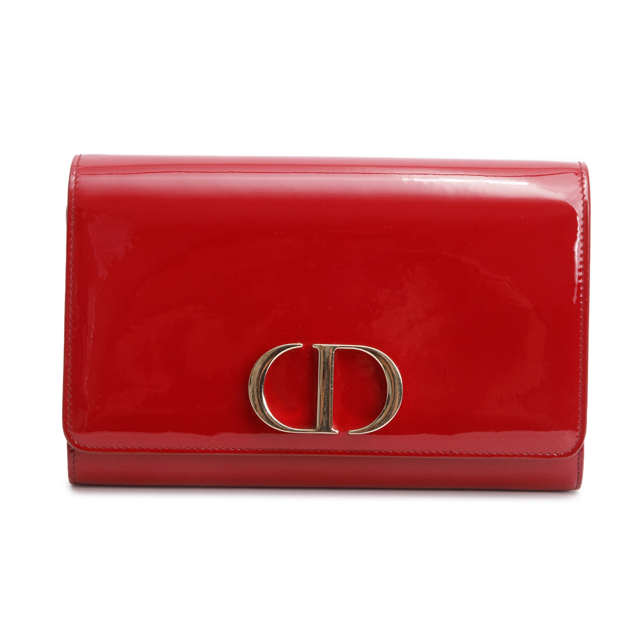 Christian Dior Red Patent Leather 30 Montaigne Wallet on Chain