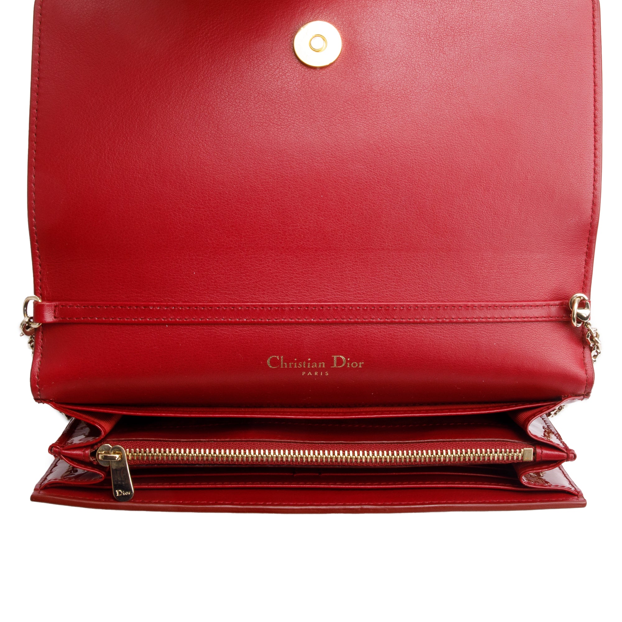 Christian Dior Red Patent Leather 30 Montaigne Wallet on Chain