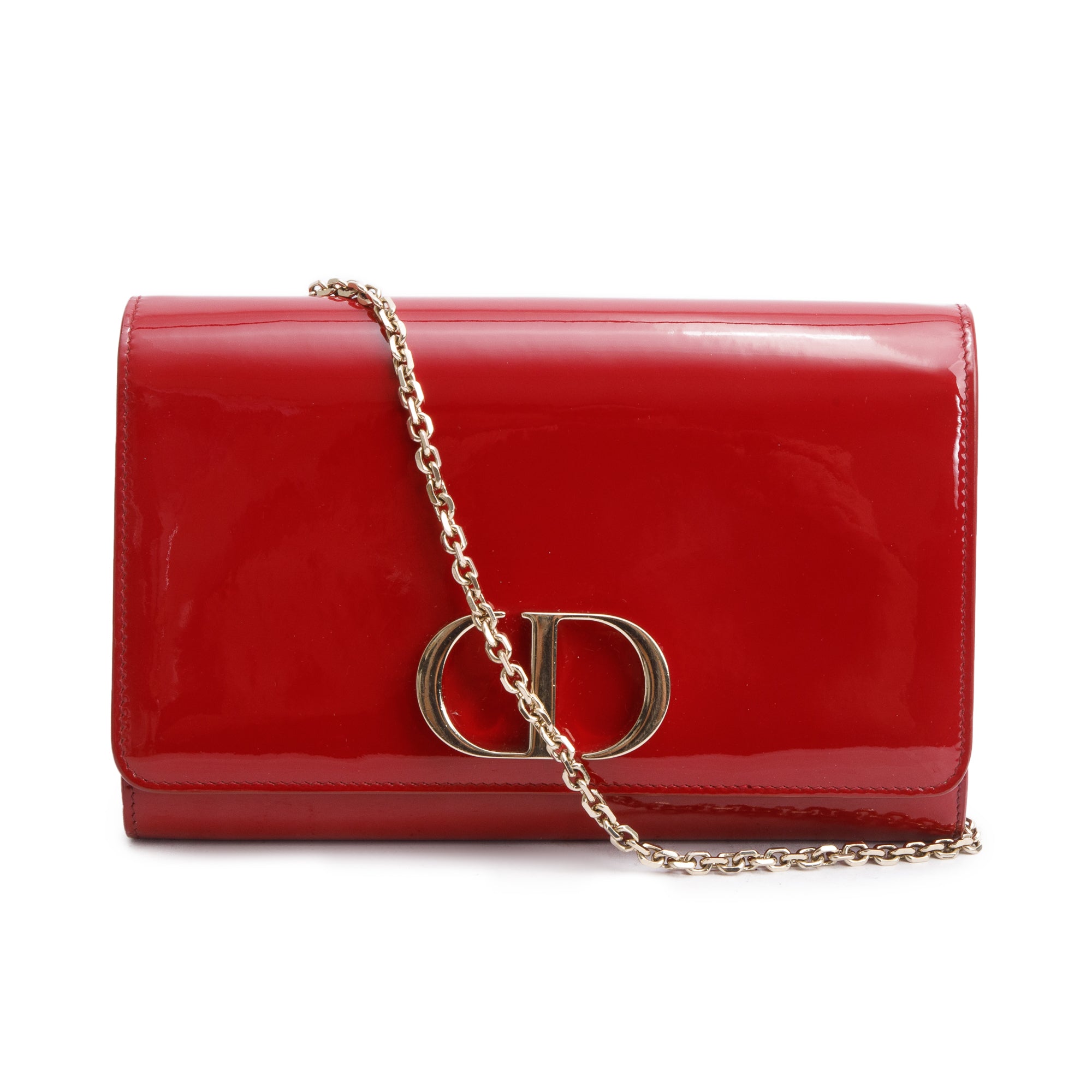Christian Dior Red Patent Leather 30 Montaigne Wallet on Chain