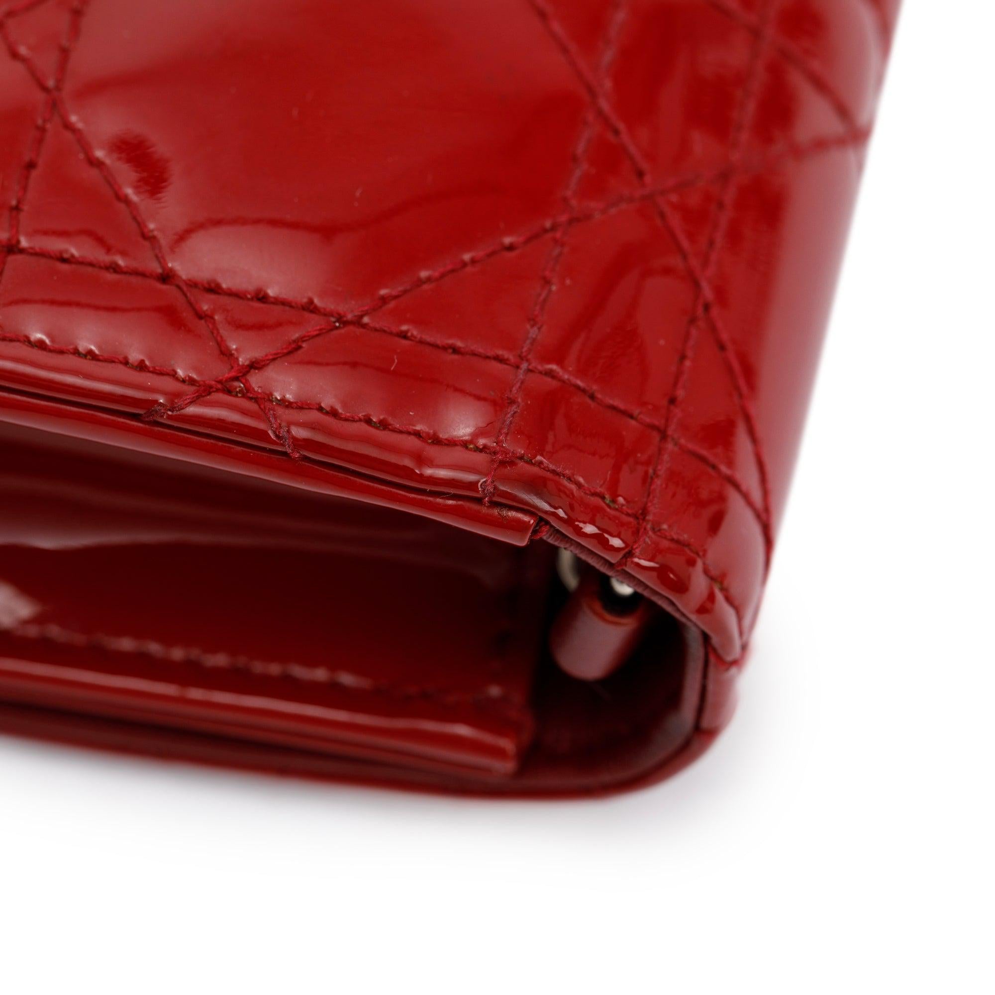 Christian Dior Red Patent Leather Lady Dior Chain Pouch w/ Inserts