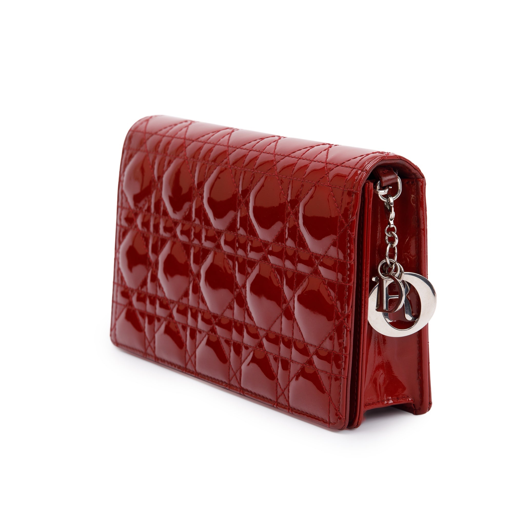Christian Dior Red Patent Leather Lady Dior Chain Pouch w/ Inserts