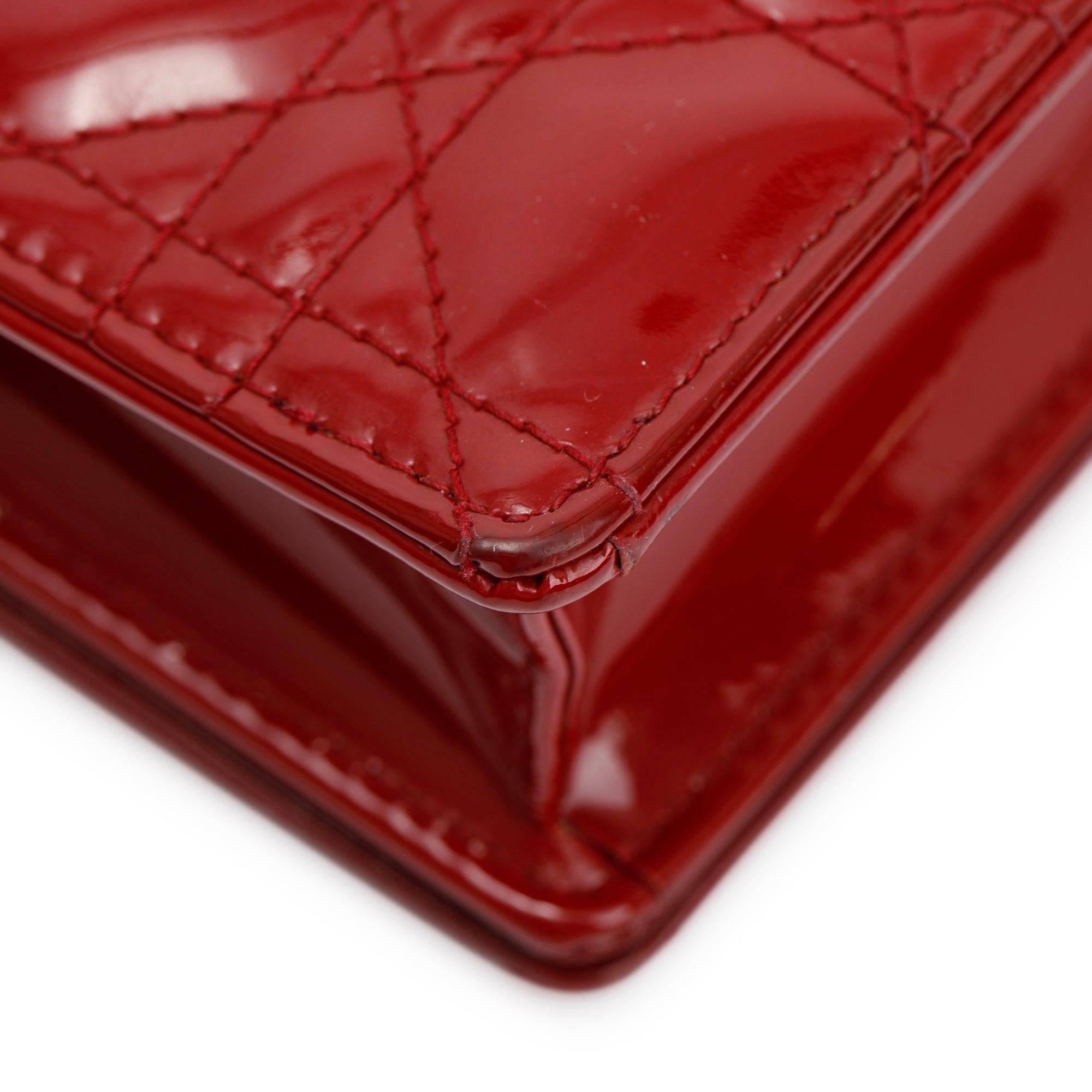 Christian Dior Red Patent Leather Lady Dior Chain Pouch w/ Inserts