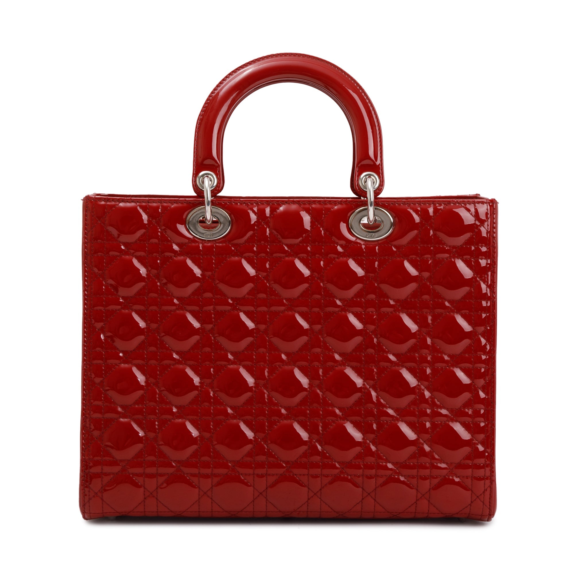 Christian Dior Red Patent Leather Large Lady Dior Bag w/ Strap