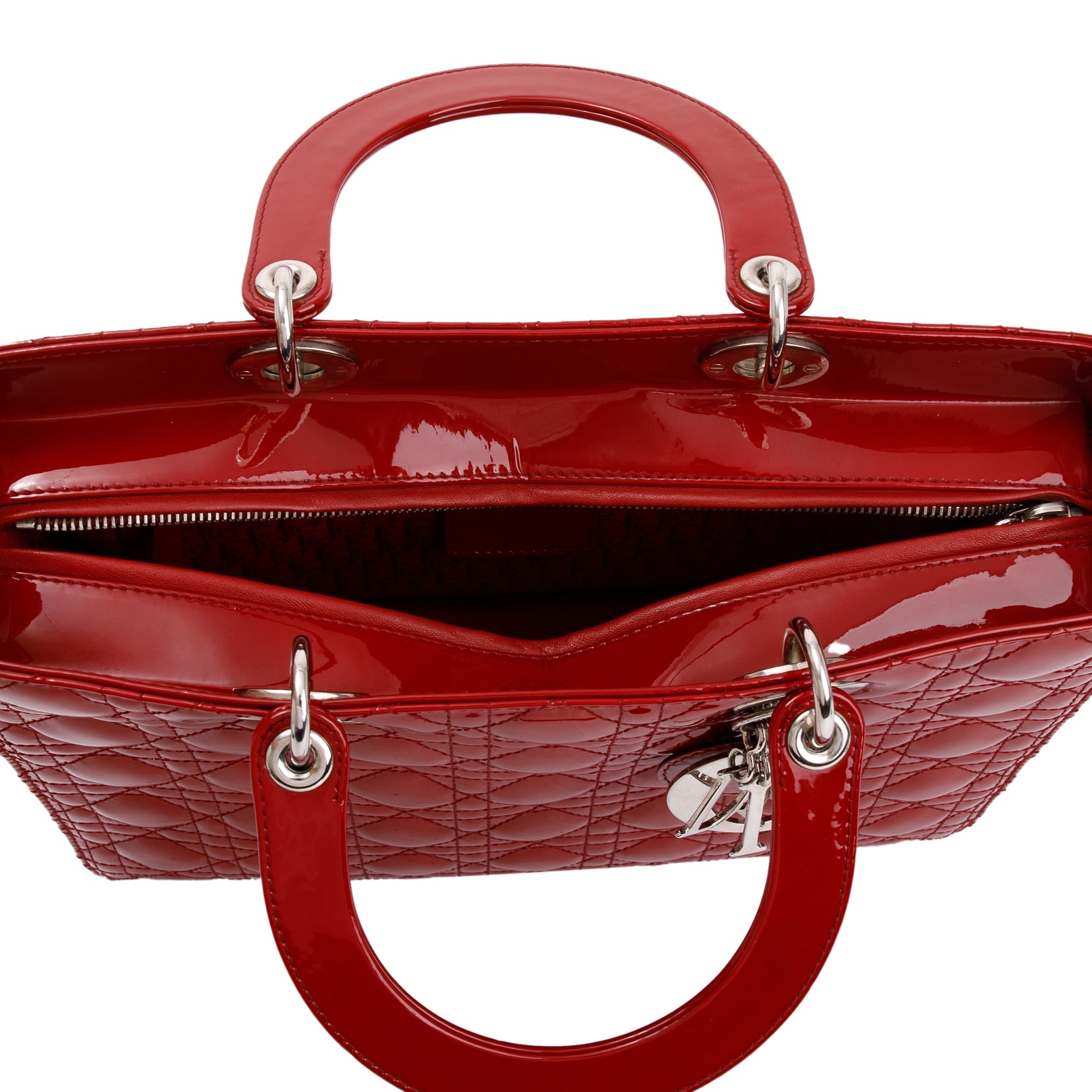 Christian Dior Red Patent Leather Large Lady Dior Bag w/ Strap