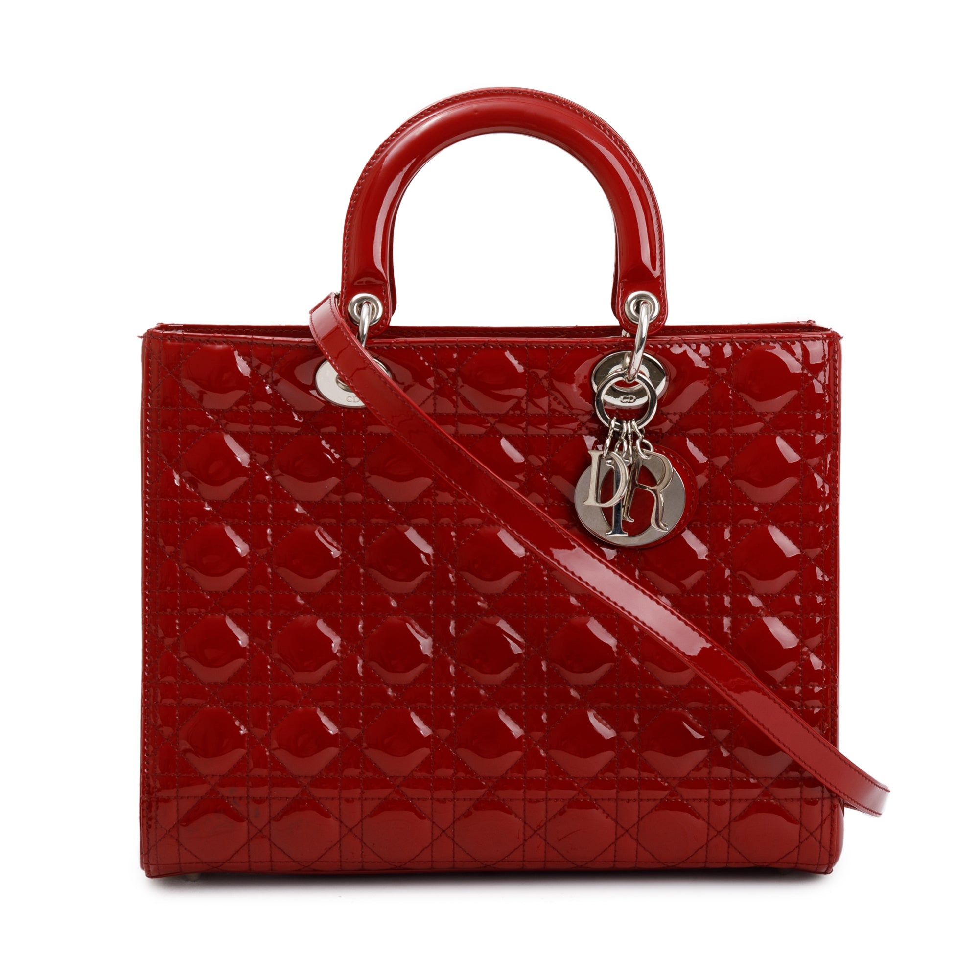 Christian Dior Red Patent Leather Large Lady Dior Bag w/ Strap