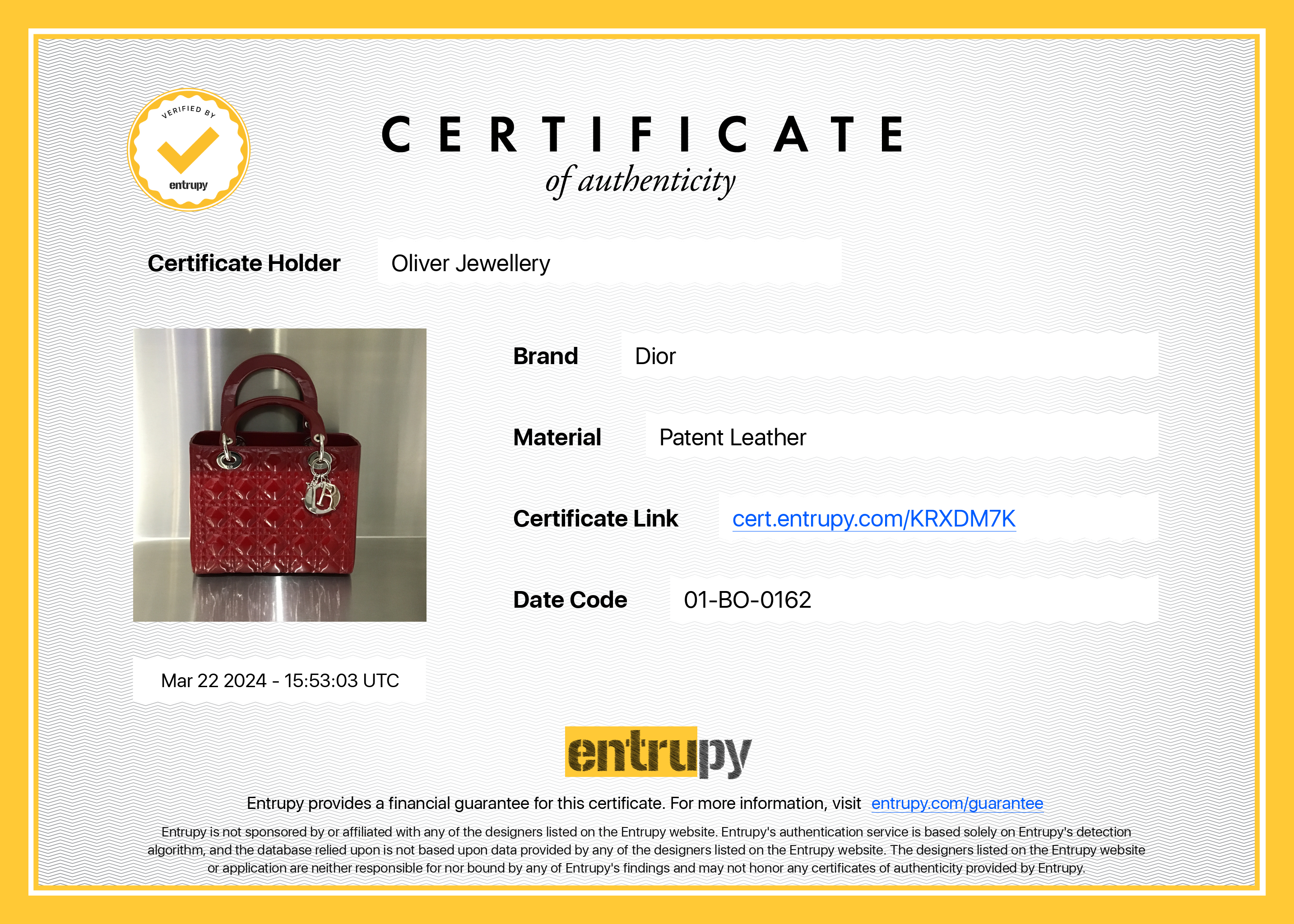 Christian Dior Red Patent Leather Medium Lady Dior Bag w/ Strap