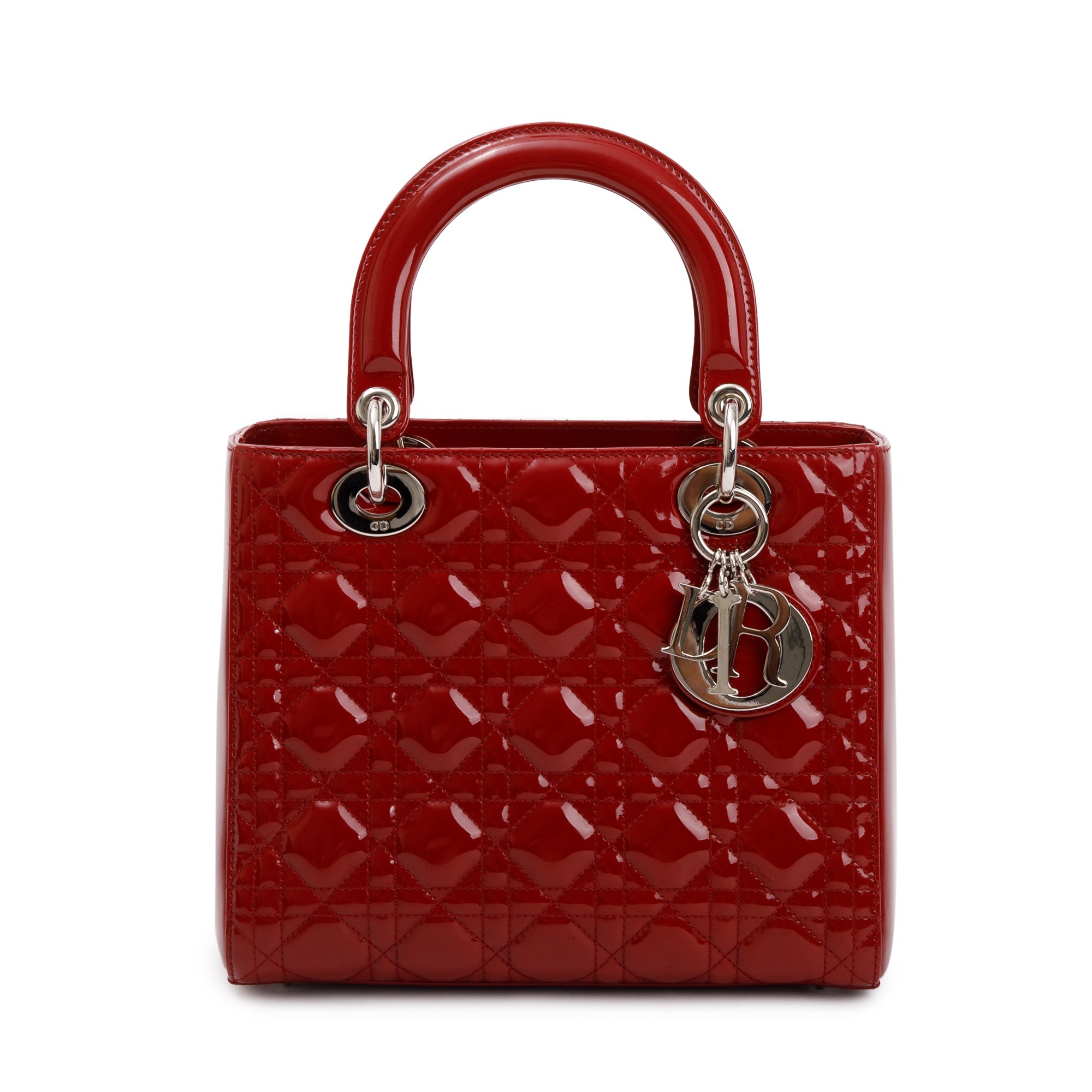 Christian Dior Red Patent Leather Medium Lady Dior Bag w/ Strap