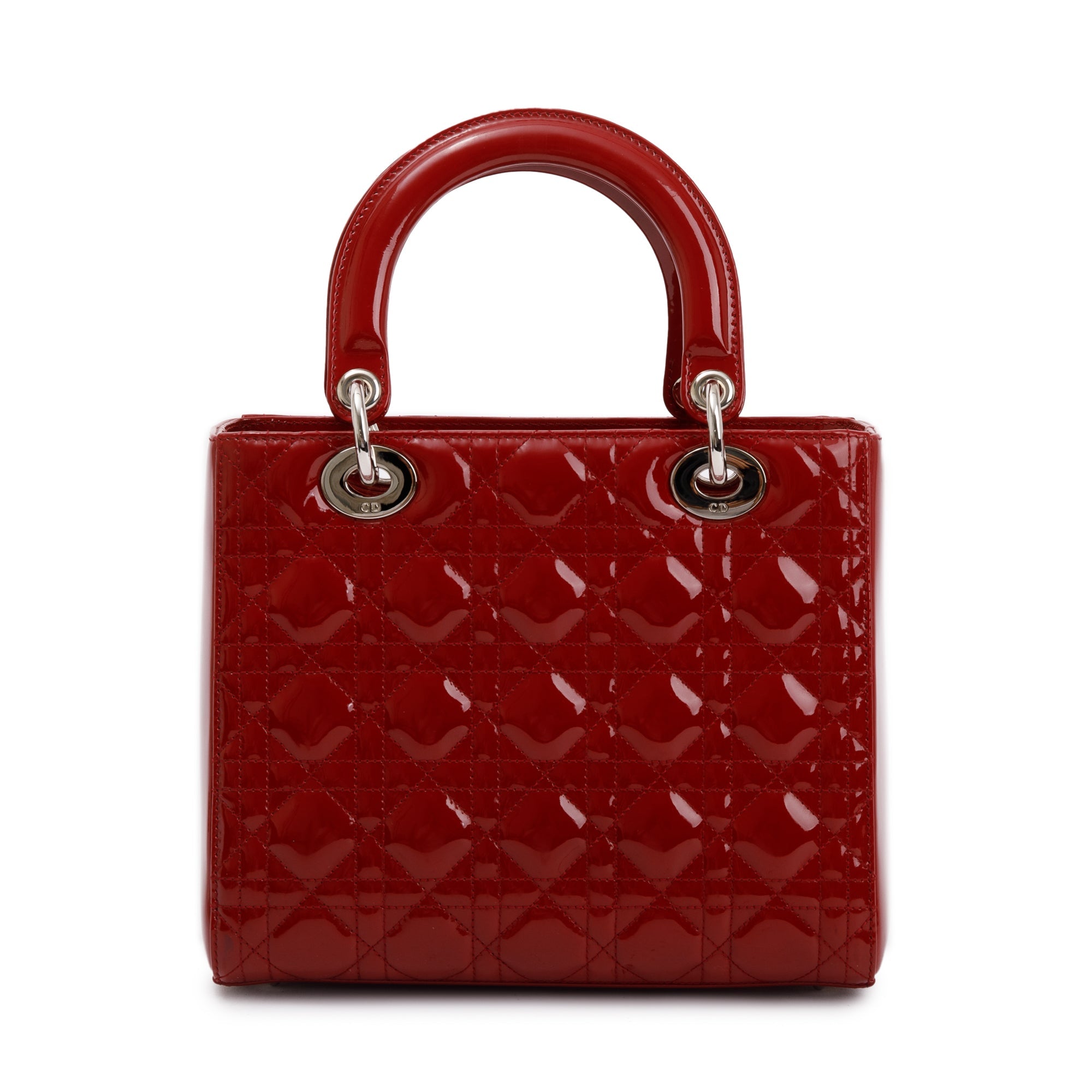 Christian Dior Red Patent Leather Medium Lady Dior Bag w/ Strap