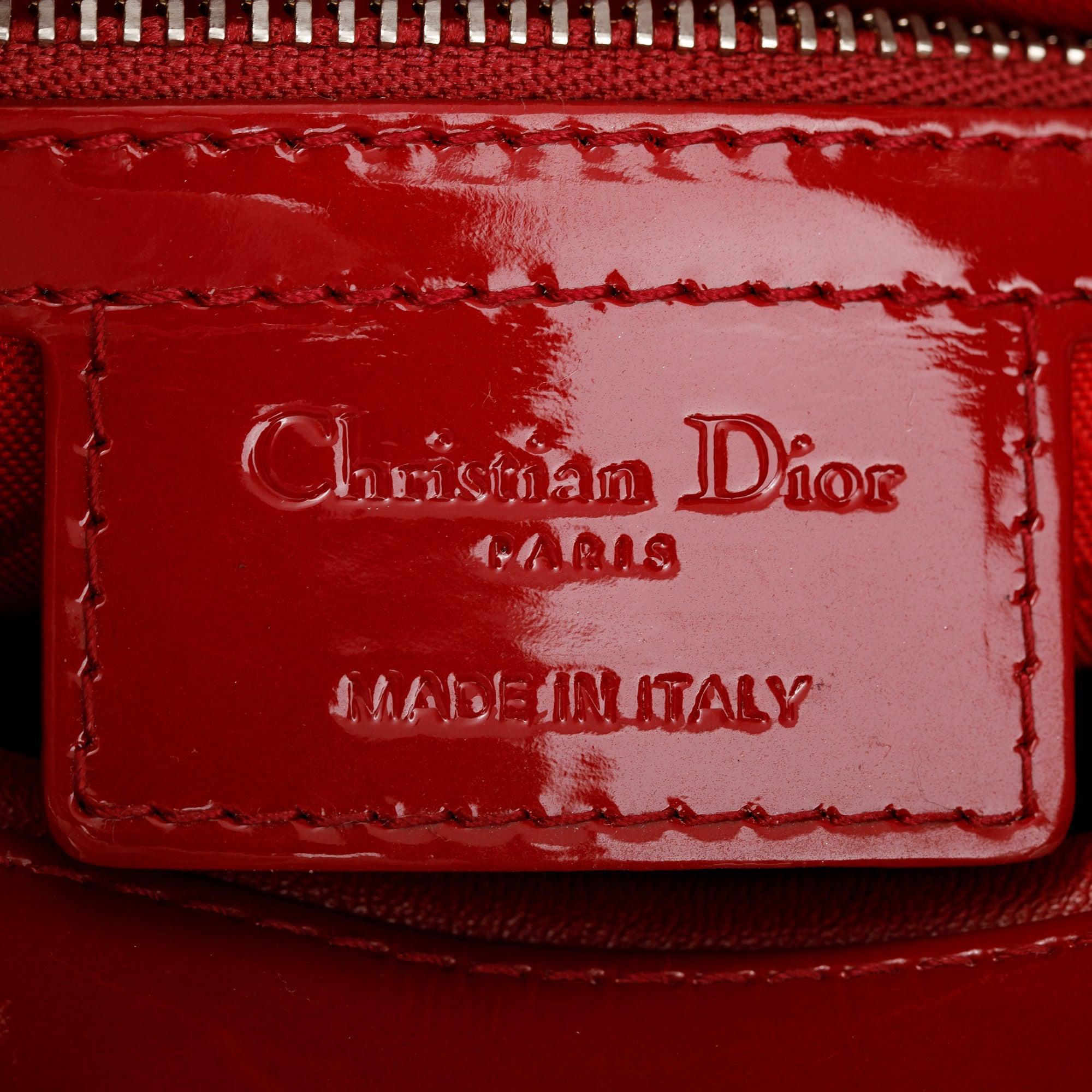 Christian Dior Red Patent Leather Medium Lady Dior Bag w/ Strap