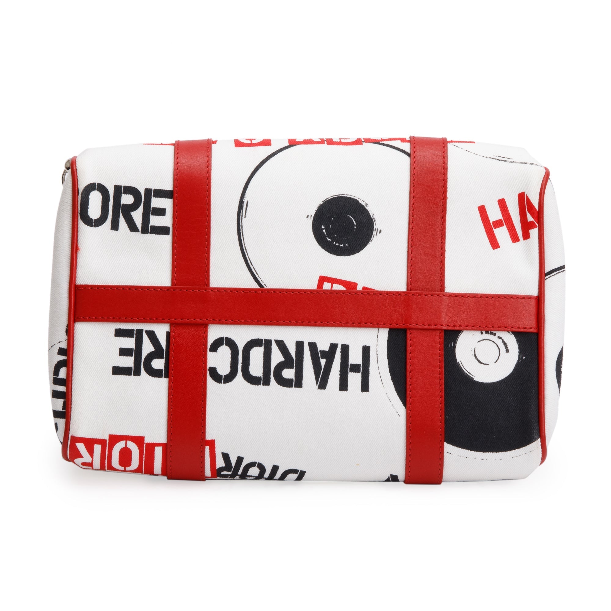 Christian Dior Red/White Printed Canvas Hardcore Boston Pierced Bag w/ Authenticity Card