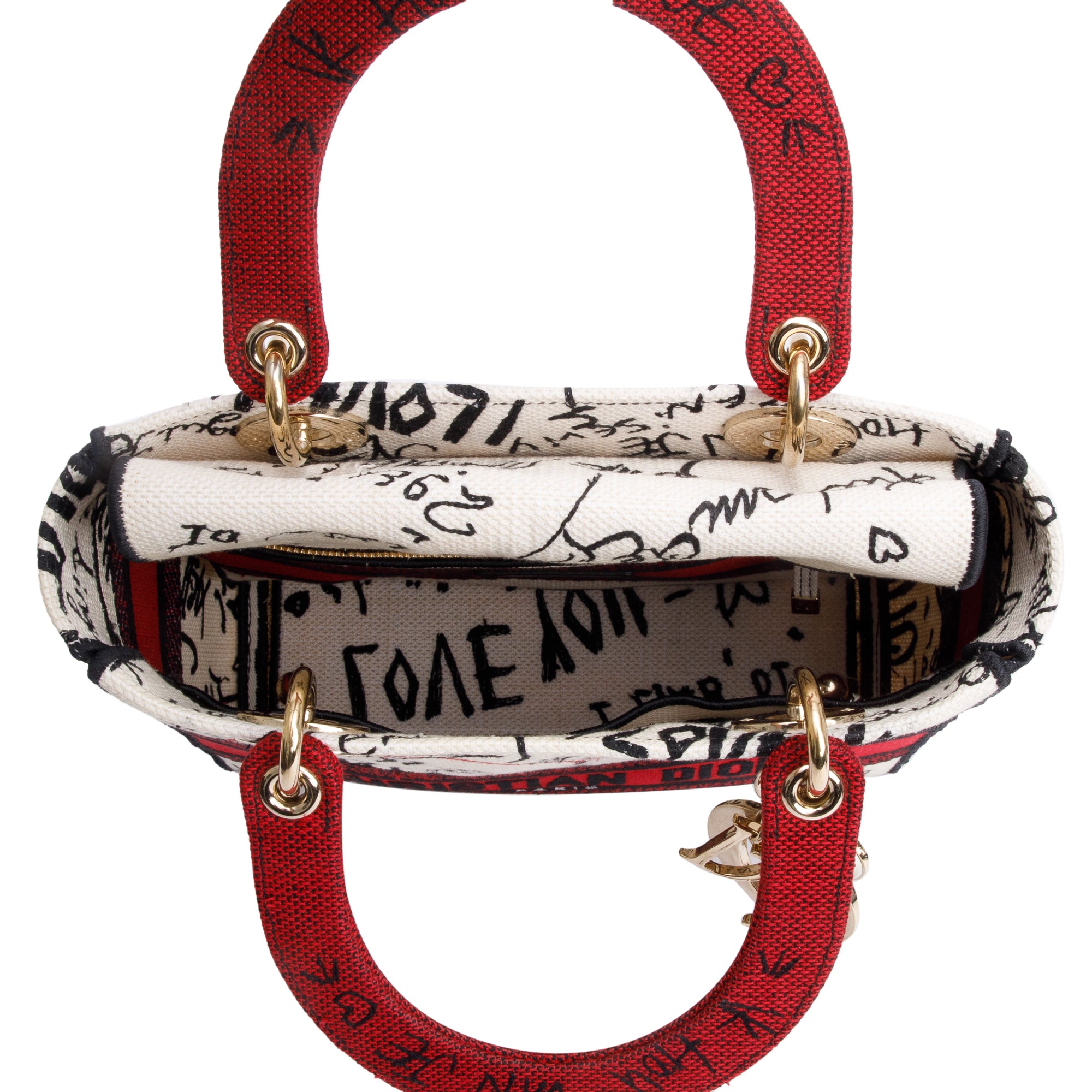 Christian Dior Red/White/Black Canvas Dioramour Graffiti Medium Lady Di-Lite Bag w/ Strap