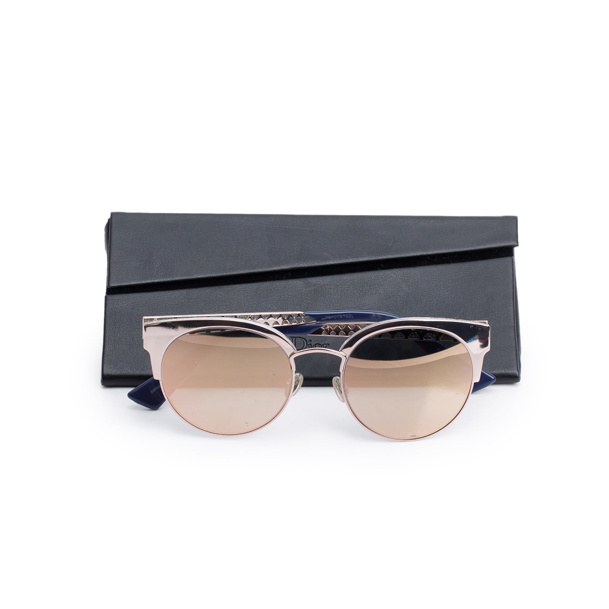 Christian Dior Rose Gold Metal Frame Diorama Mini Round Cat-Eye Sunglasses w/ Case & Card