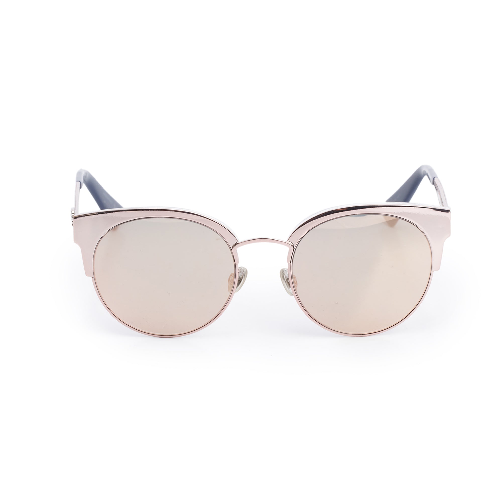 Christian Dior Rose Gold Metal Frame Diorama Mini Round Cat-Eye Sunglasses w/ Case & Card