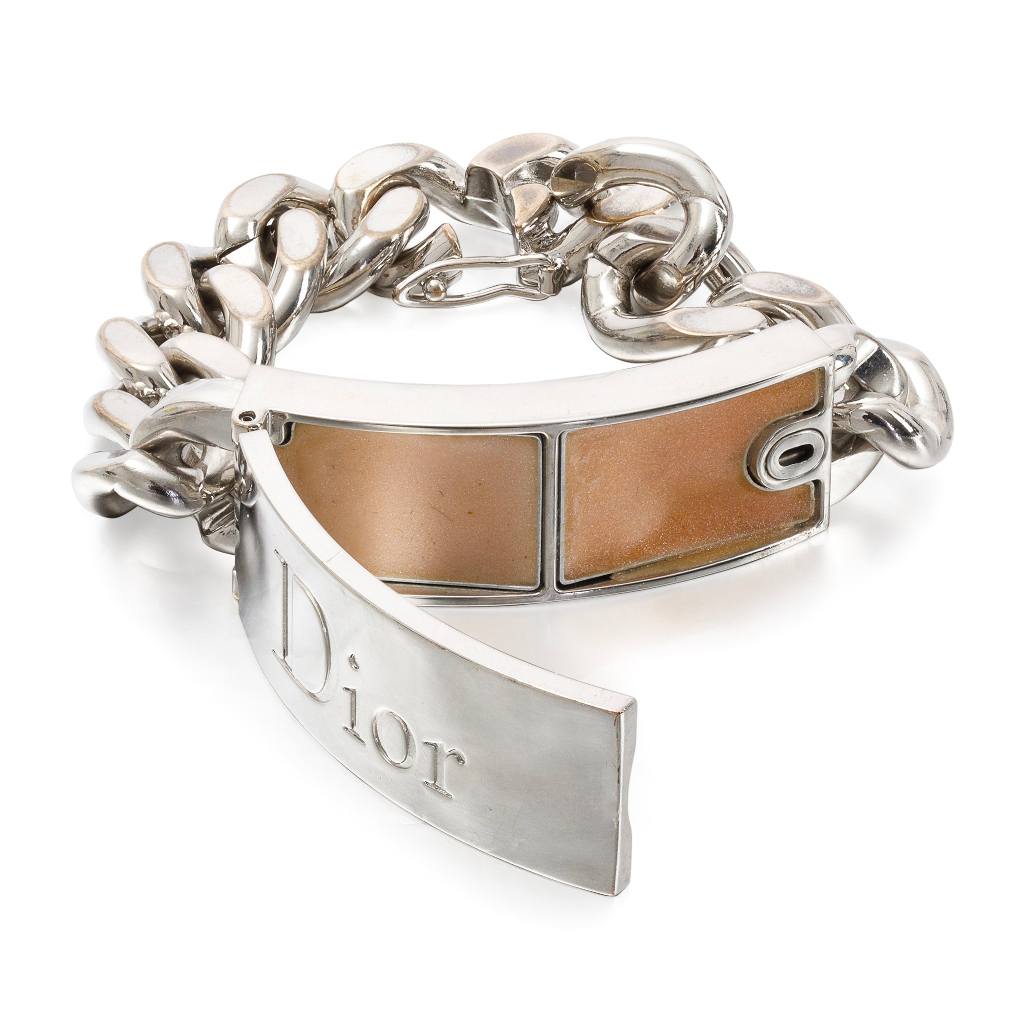 Christian Dior Silver Metal Gorumette Chain Lip Gloss Duo Bracelet w/ Box