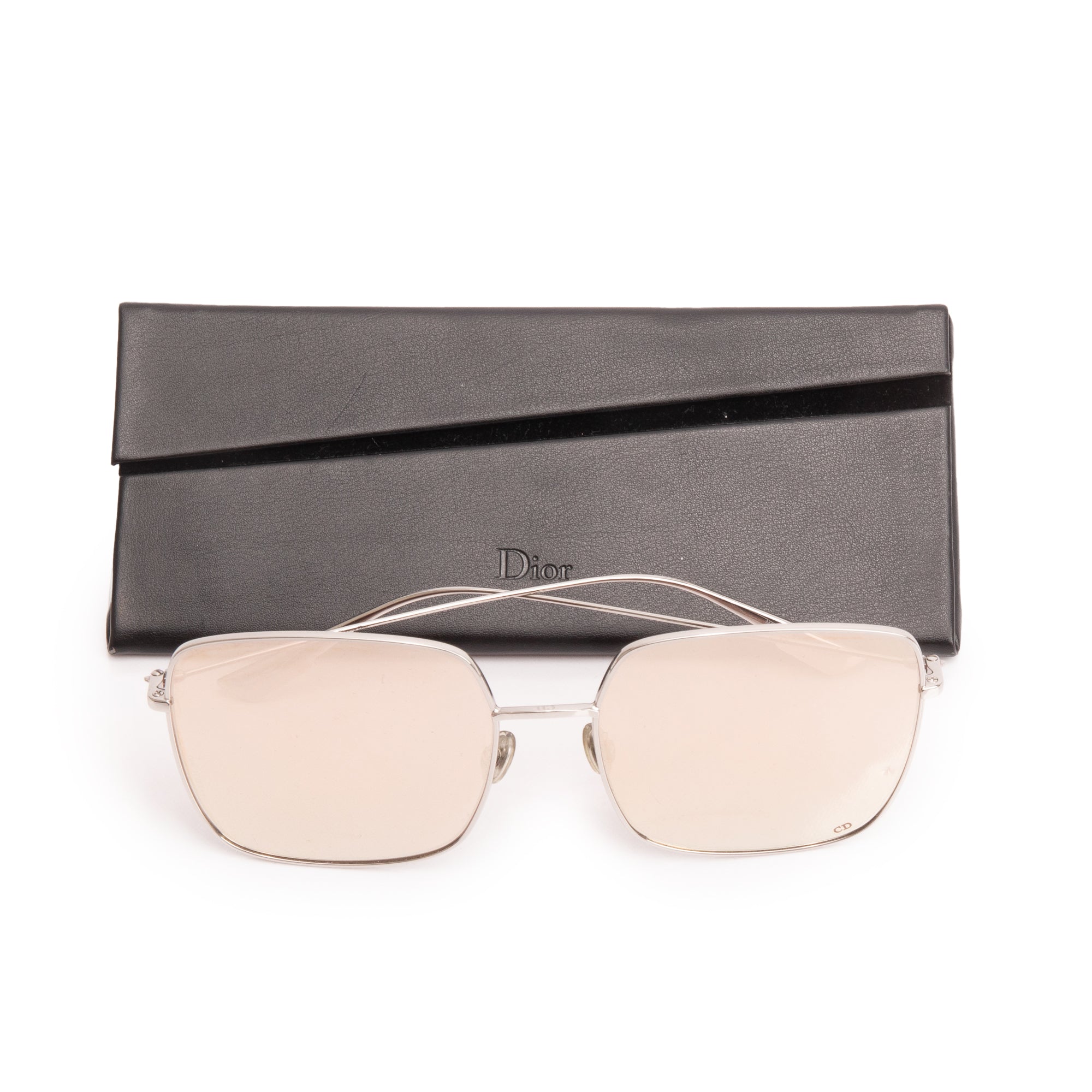 Christian Dior Silver Metal Stellaire 1 Square Sunglasses w/ Case