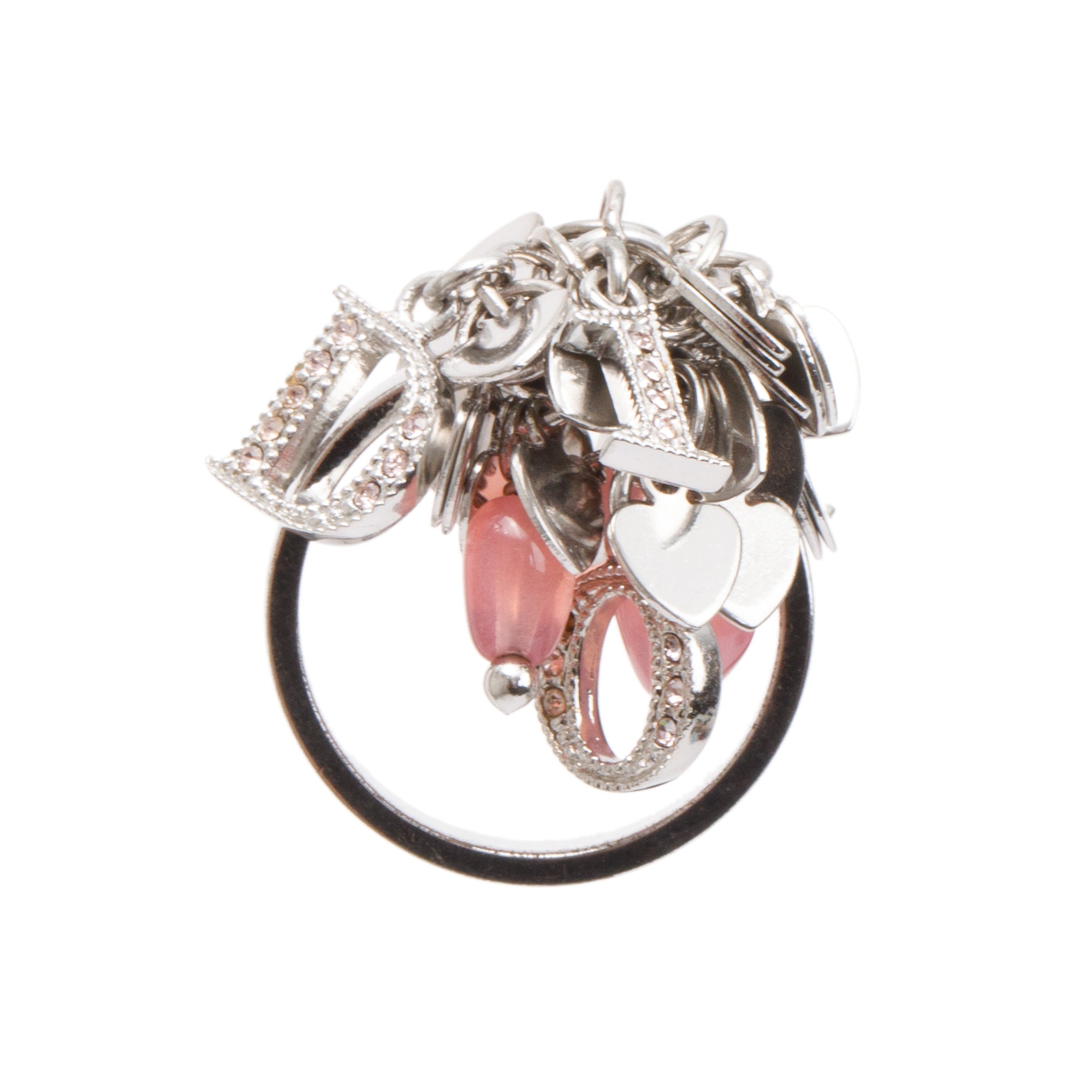 Christian Dior Silver Tone Metal Crystal & Resin Logo Heart Ring, Size 7.5 w/ Box