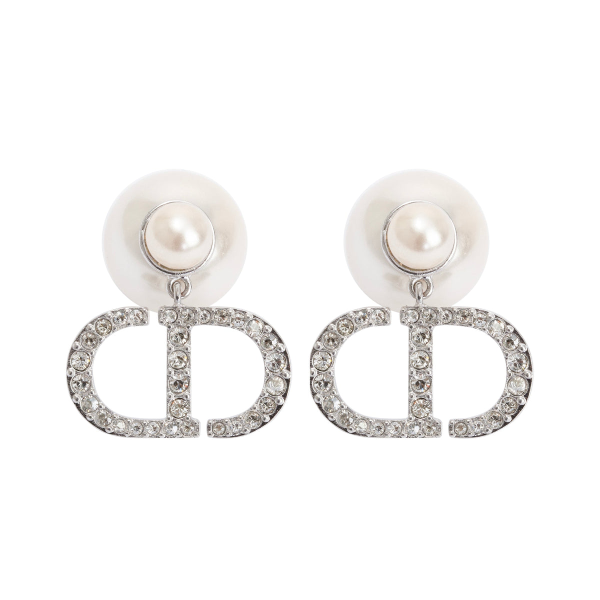 【ChristianDior】ピアス Tribales Christian Dior Silver Tone Metal Pearl Crystal Tribales Earrings w