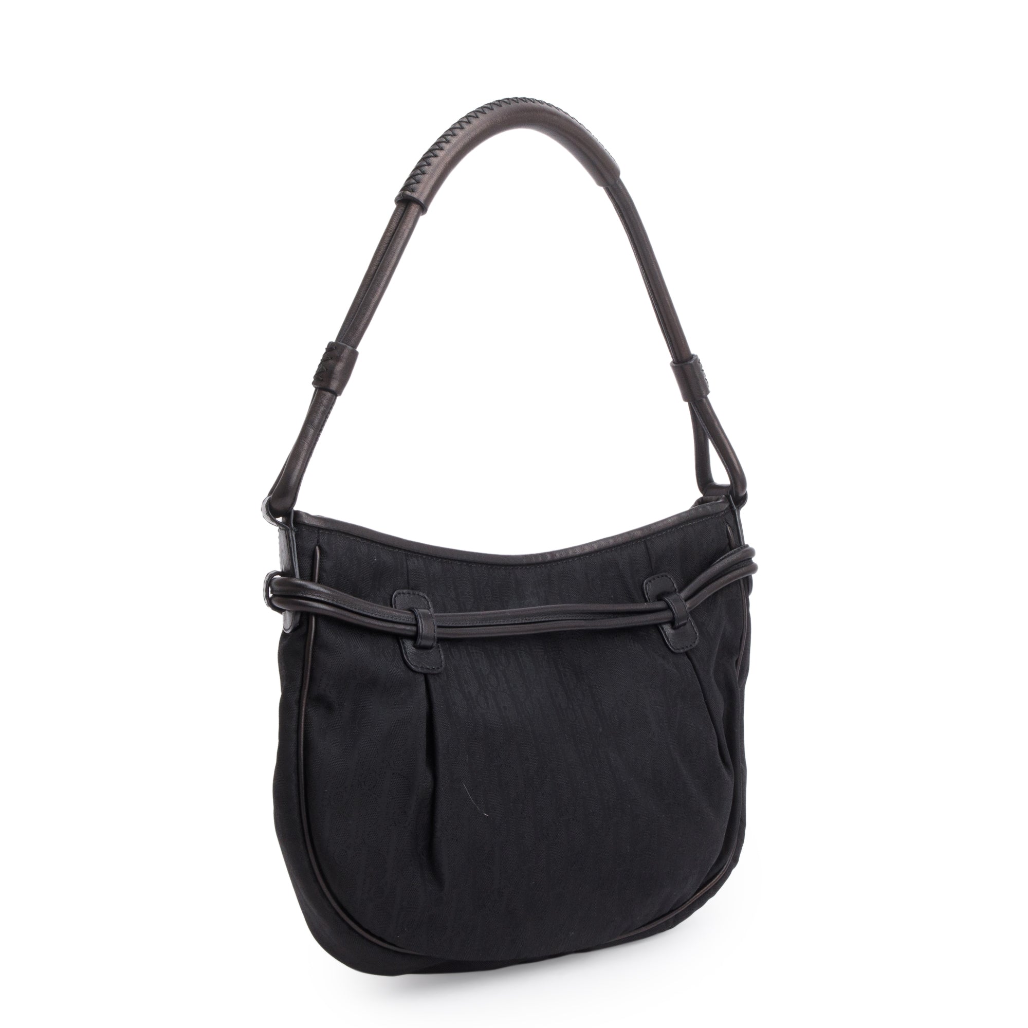 Christian Dior Vintage Black Diorissimo Nylon Bow Charm Bucket Bag