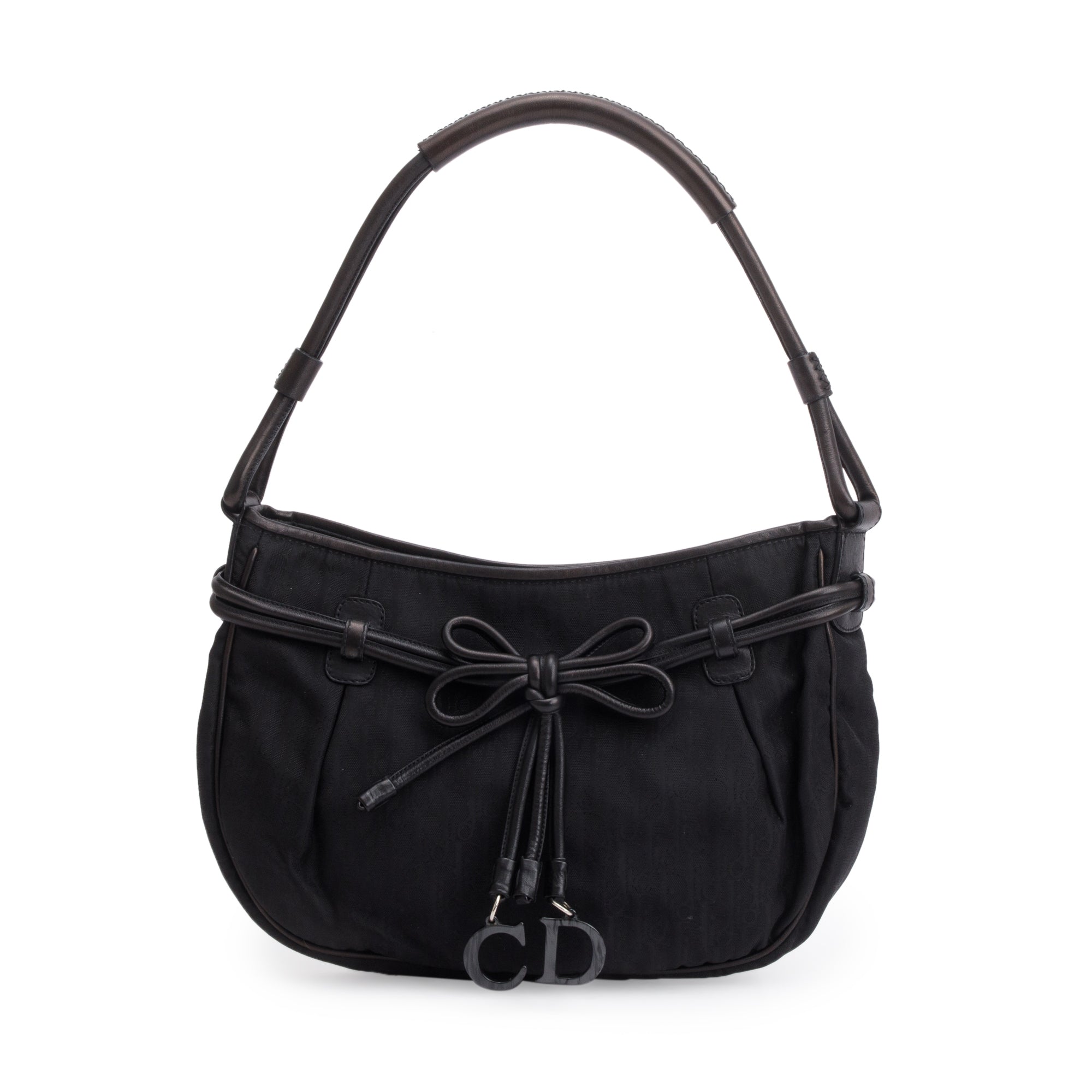 Christian Dior Vintage Black Diorissimo Nylon Bow Charm Bucket Bag