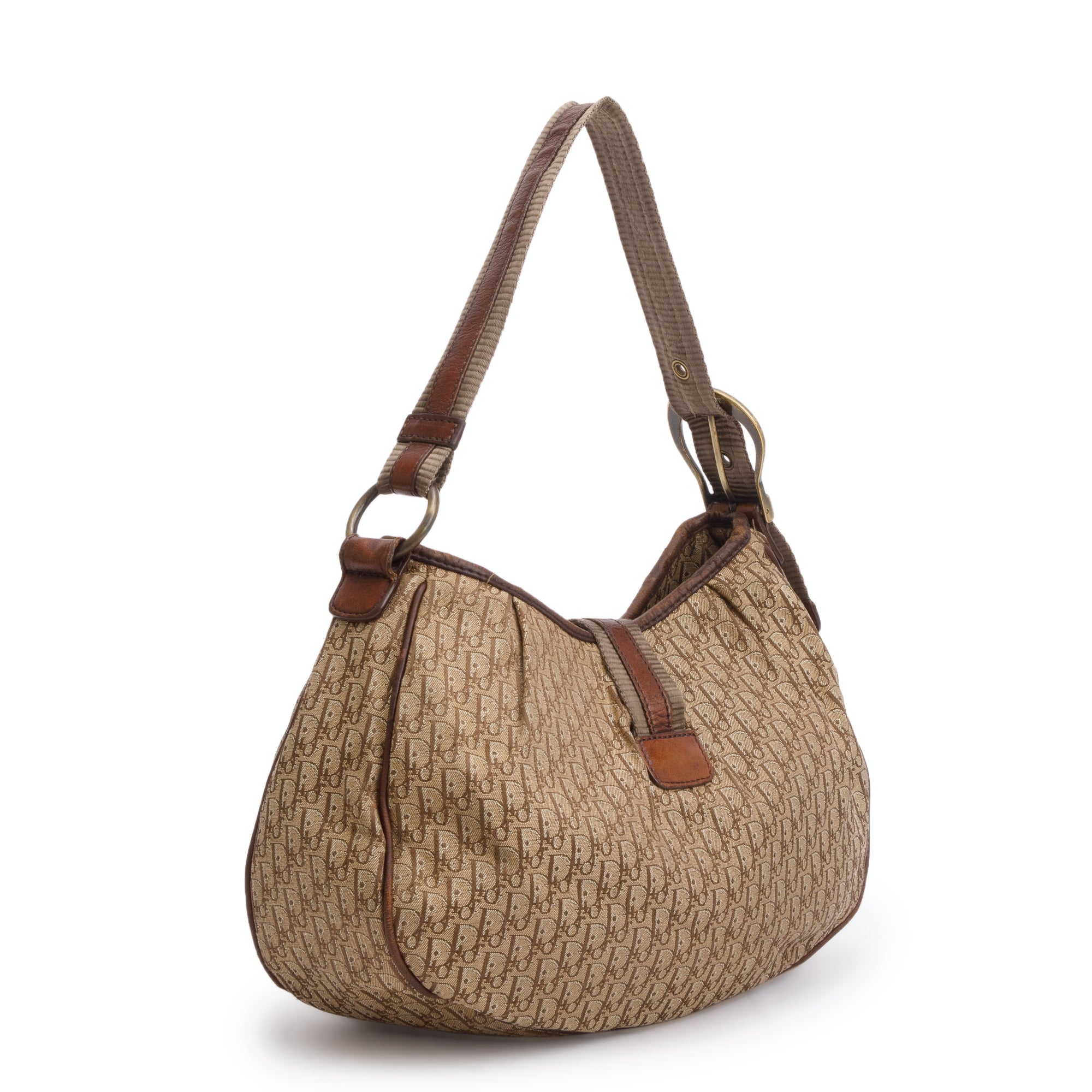 Christian Dior Vintage Brown Diorissimo Canvas Buckle Hobo Bag