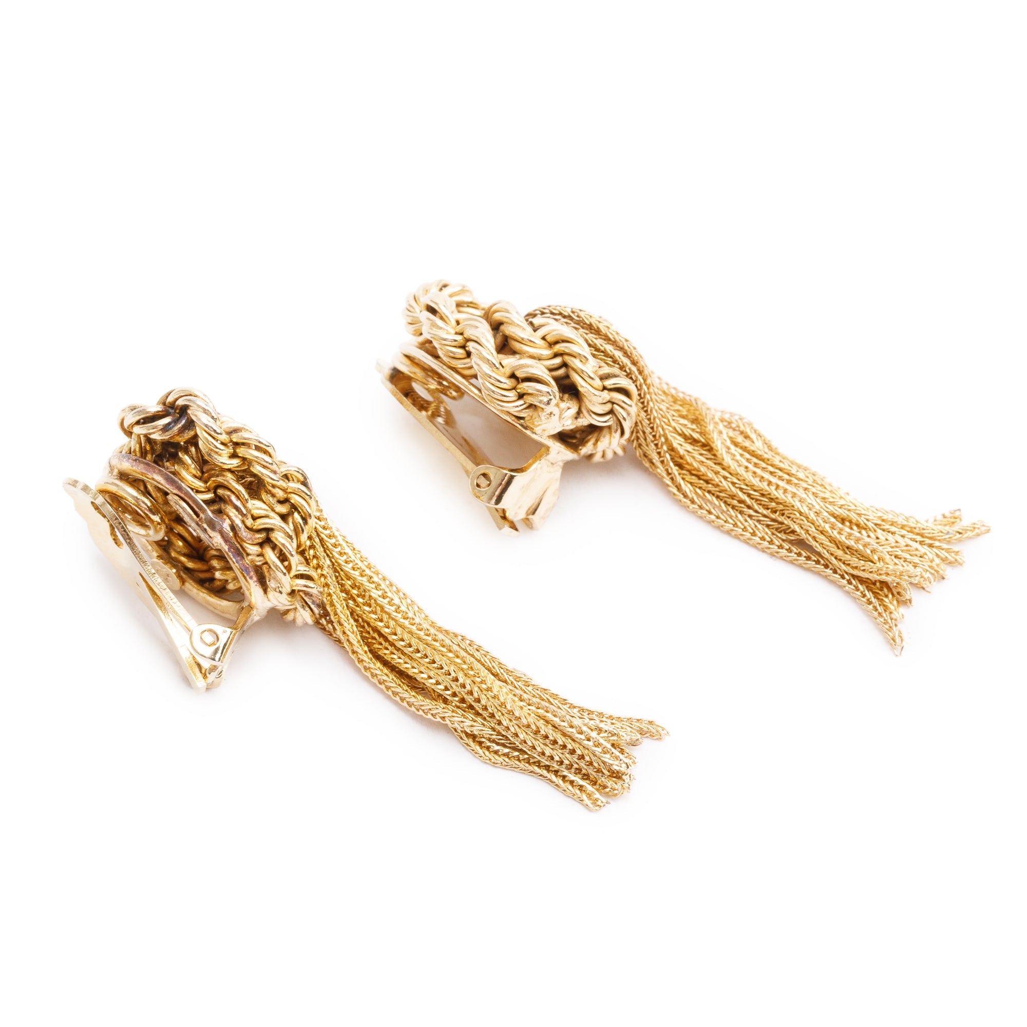 Christian Dior Vintage Gold Plated Clip-On Tassel Drop Earrings