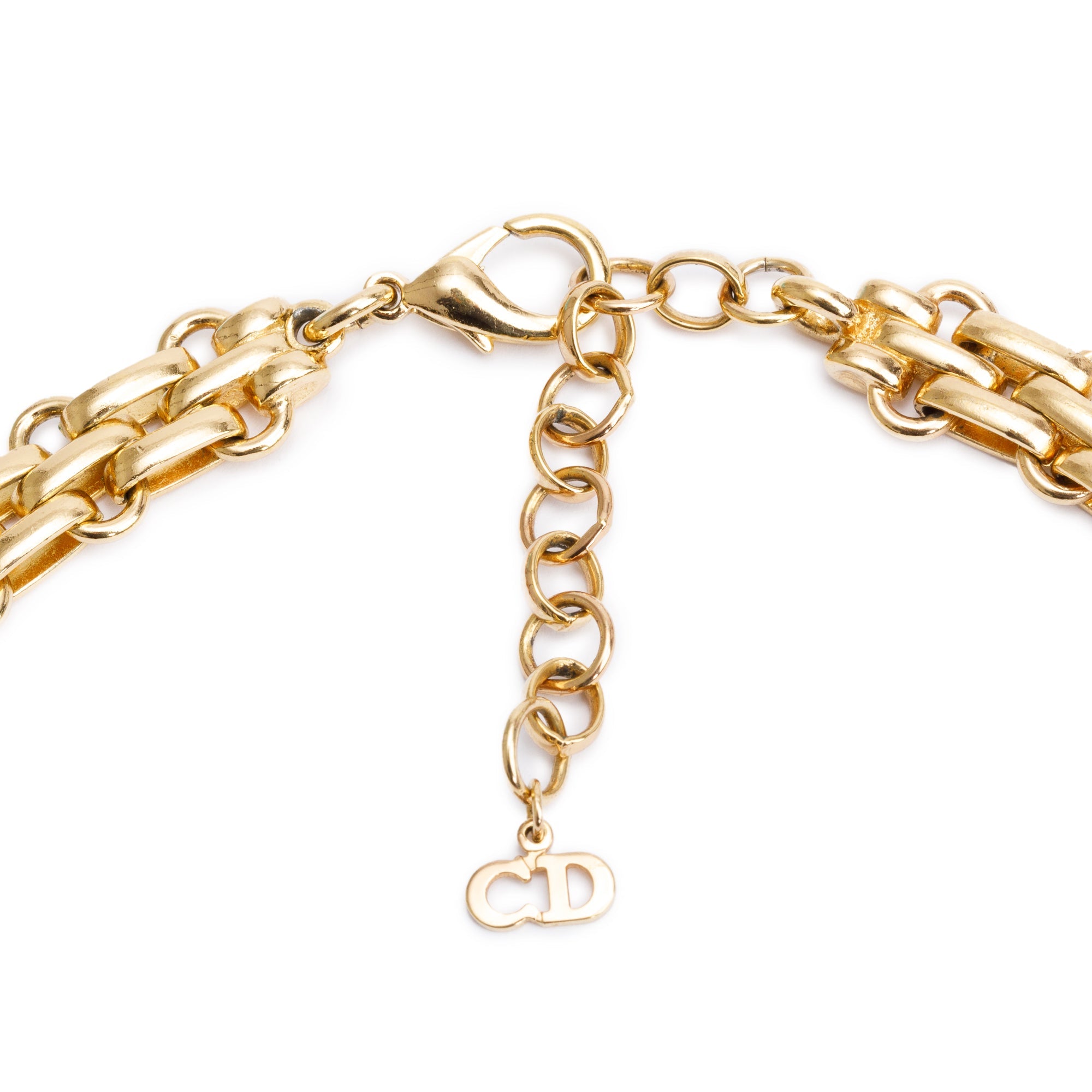 Christian Dior Vintage Gold Plated Double Chain Link Collar Necklace