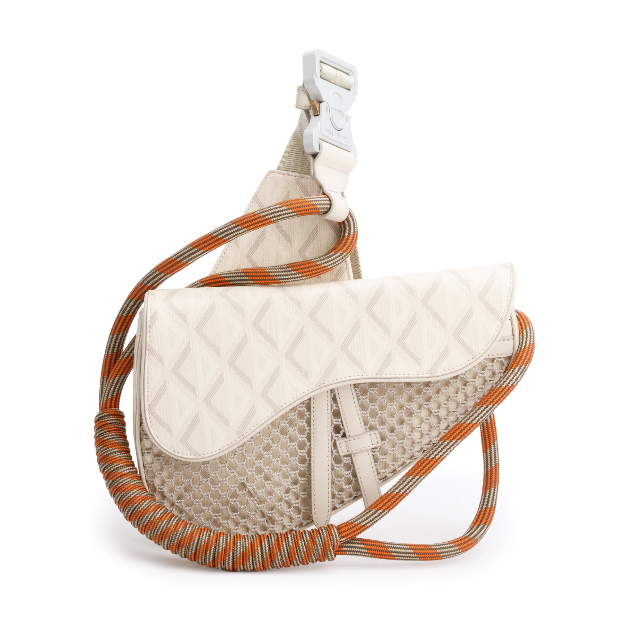 Christian Dior White CD Diamond Coated Canvas Nautic Saddle Crossbody Bag