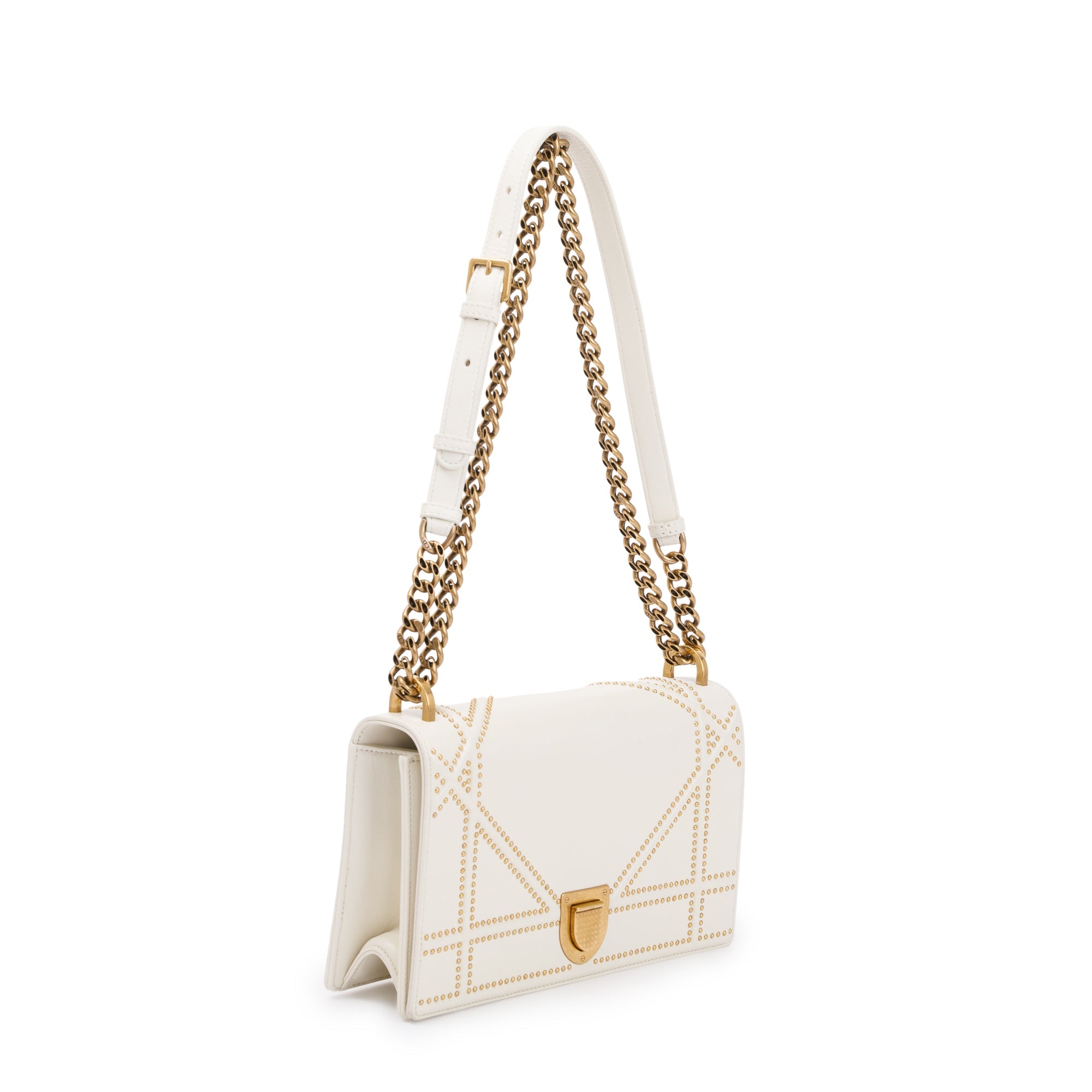 Christian Dior White Calfskin Leather Medium Studded Diorama Flap Bag