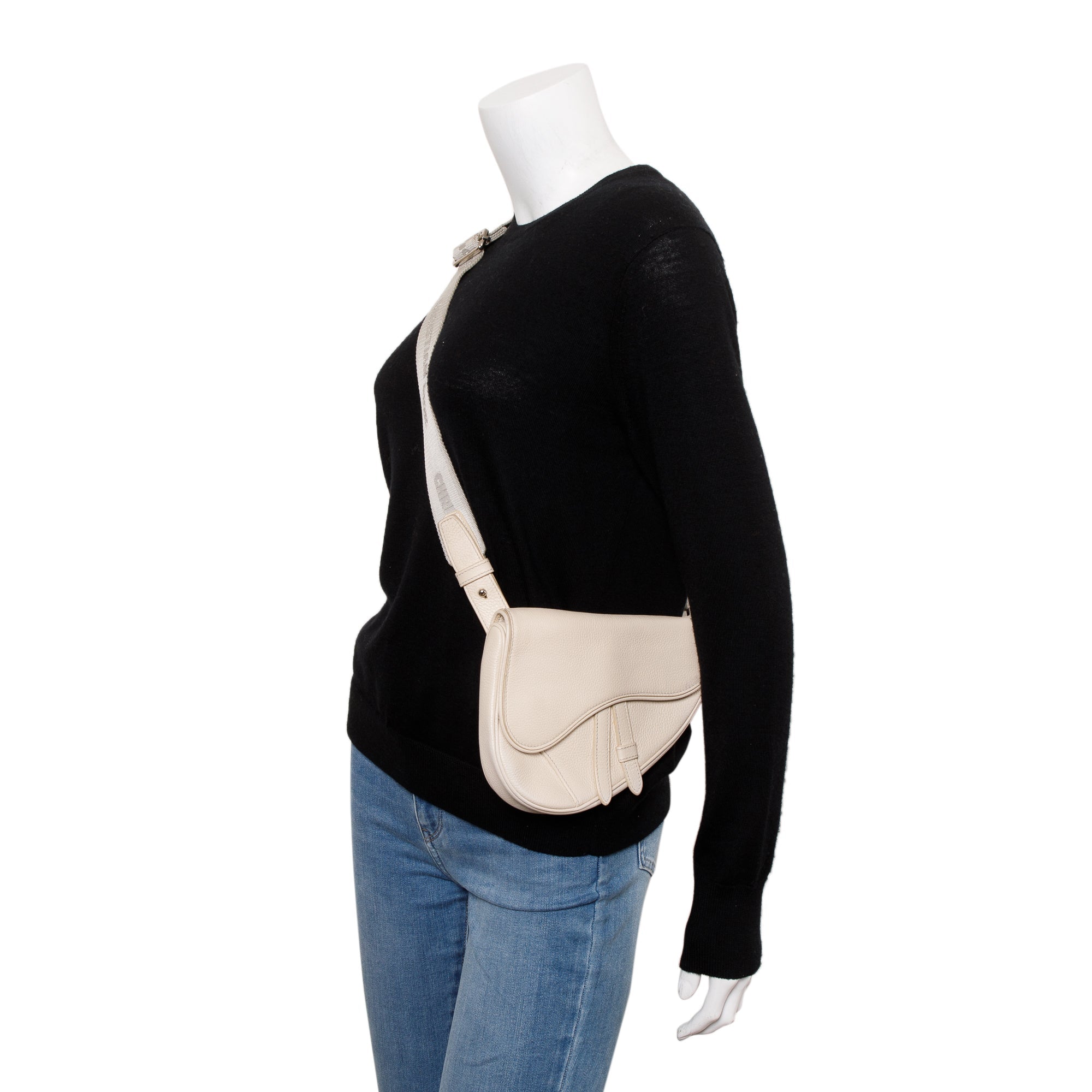 Christian Dior White Calfskin Leather Mini Saddle Crossbody Bag