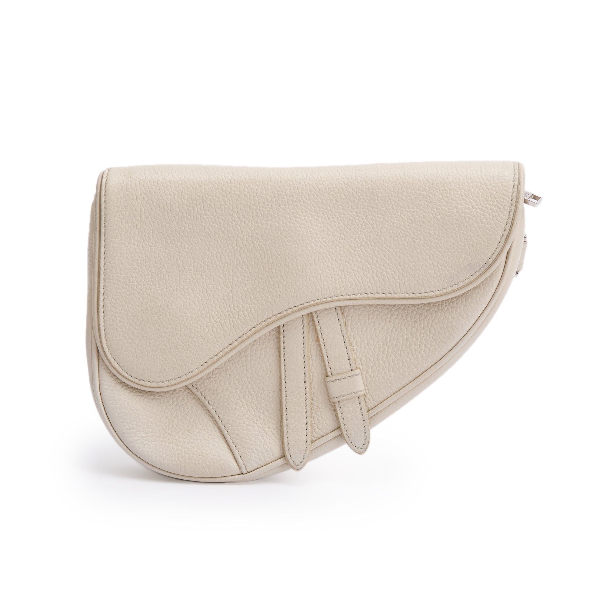 Christian Dior White Calfskin Leather Mini Saddle Crossbody Bag