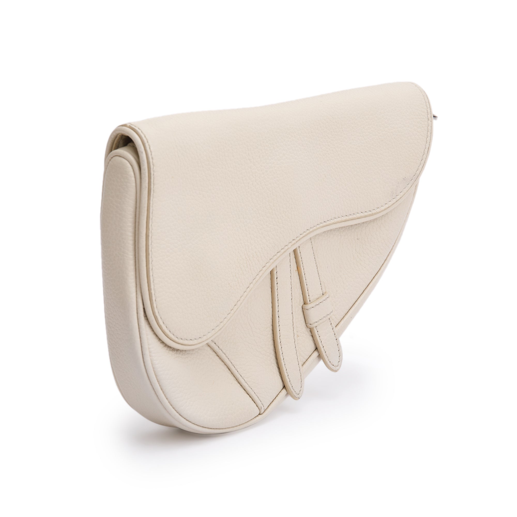 Christian Dior White Calfskin Leather Mini Saddle Crossbody Bag