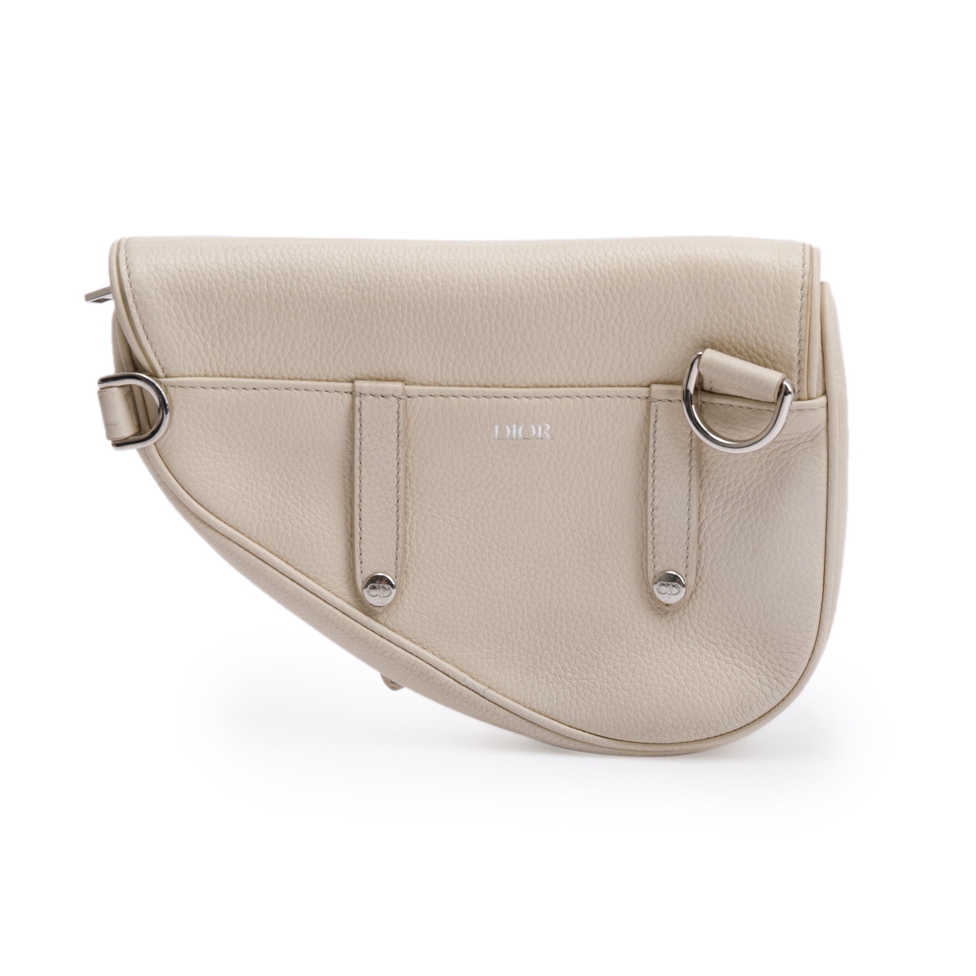 Christian Dior White Calfskin Leather Mini Saddle Crossbody Bag