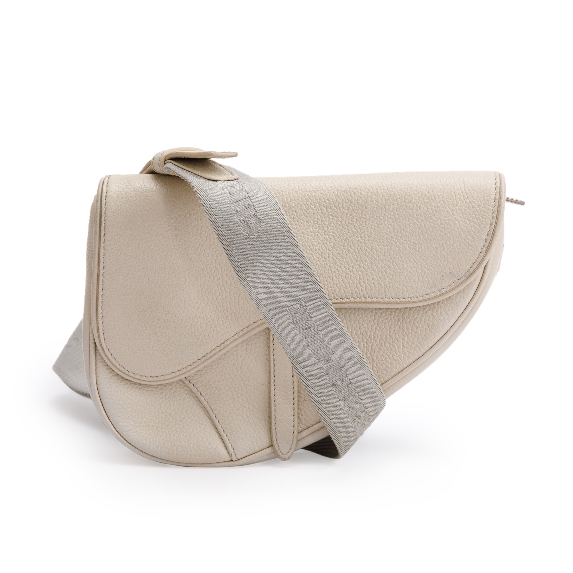 Christian Dior White Calfskin Leather Mini Saddle Crossbody Bag