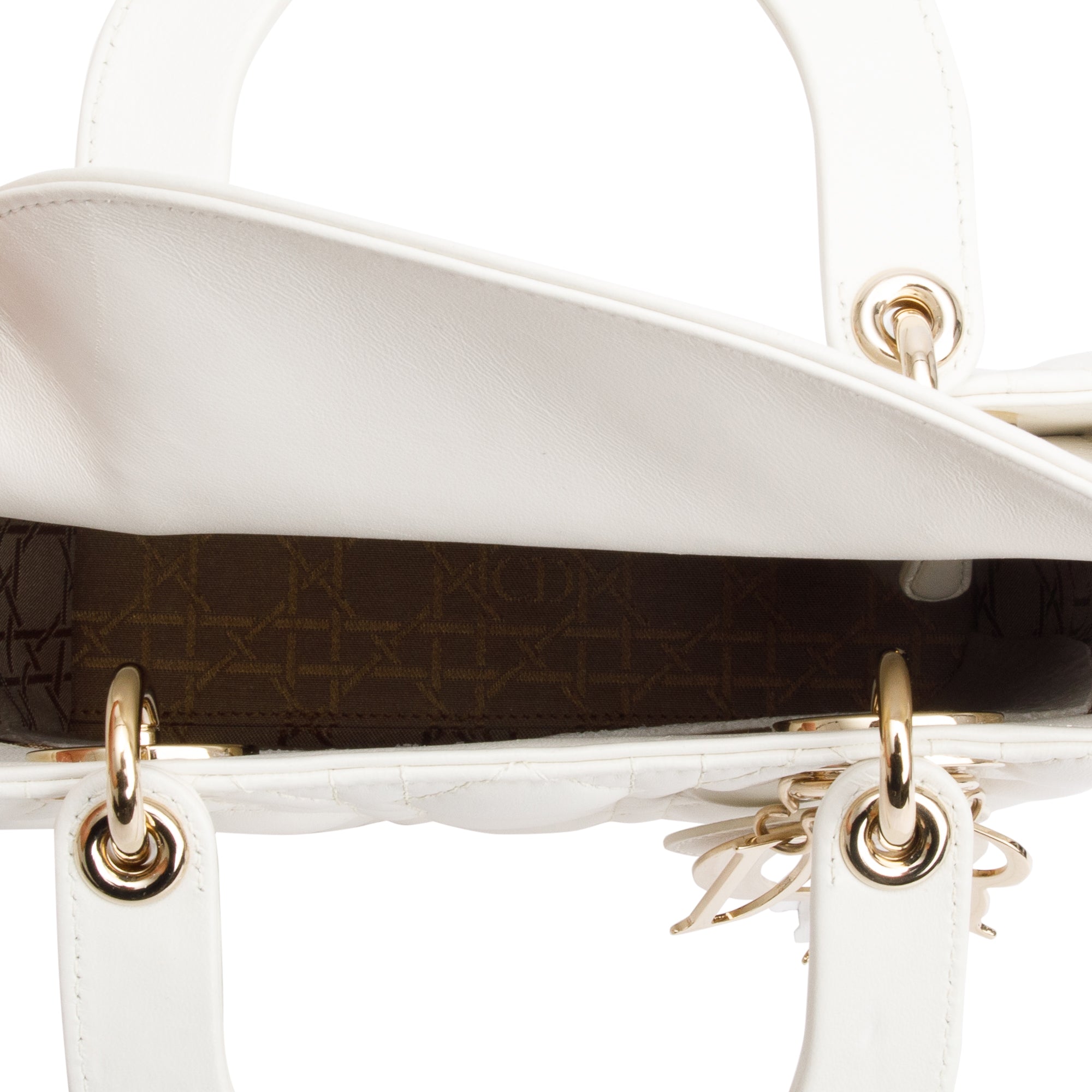 Christian Dior White Cannage Leather Small Lady Dior Bag w/ Strap