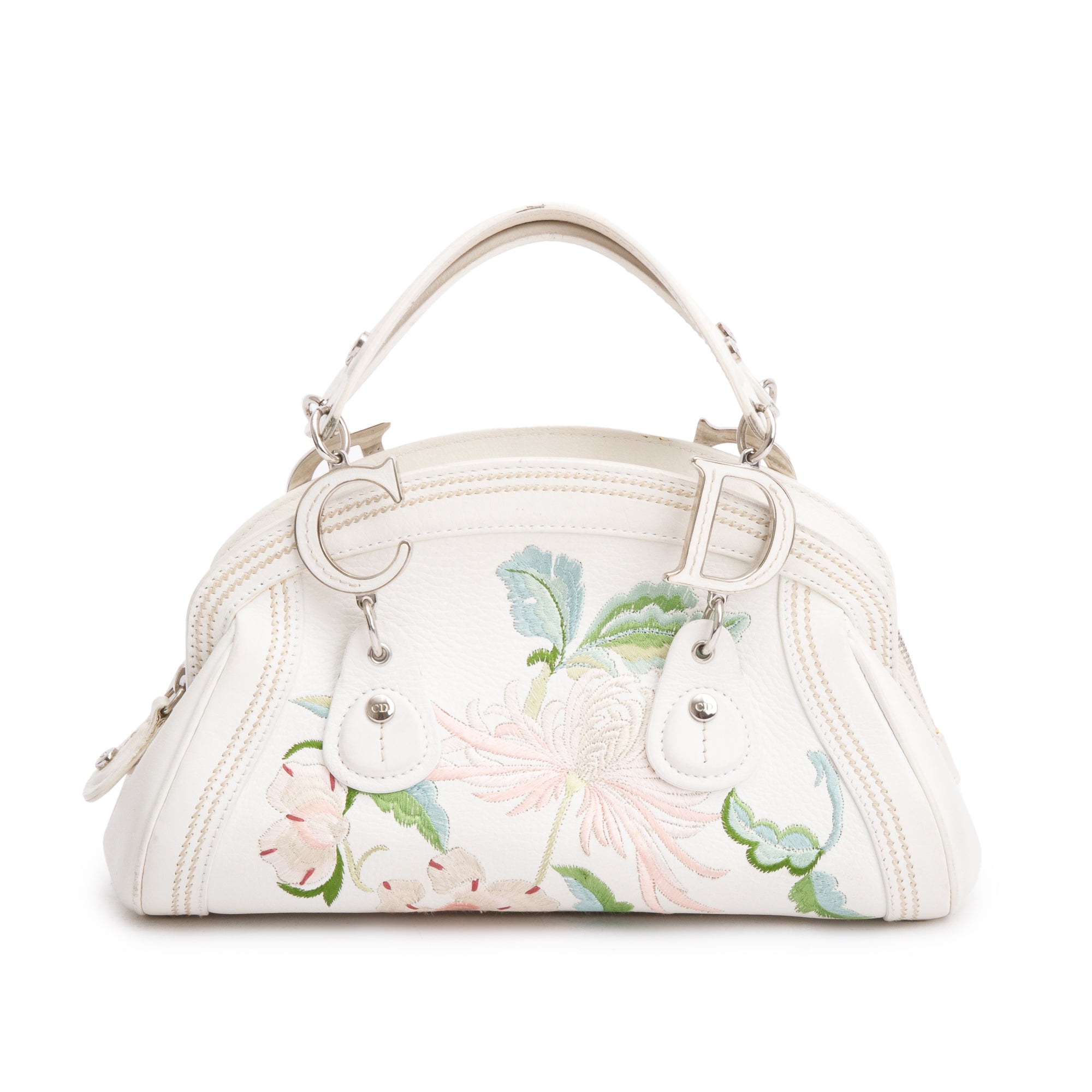 Christian Dior White Embroidered Calfskin Leather Small Detective Bag w/ Authenticity Card