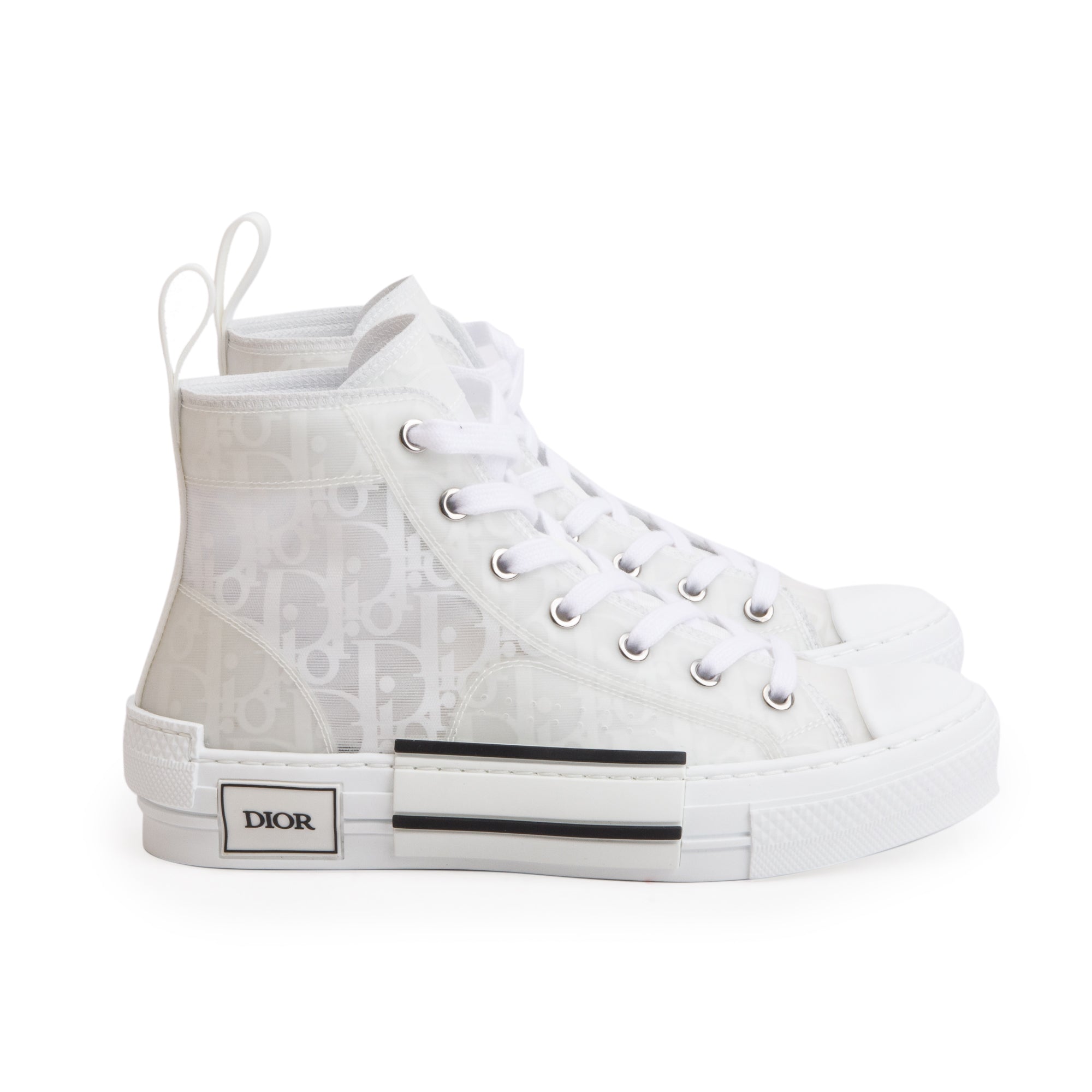 Christian Dior White Oblique Transparent Canvas B23 High-Top Sneakers, Size 37 w/ Box
