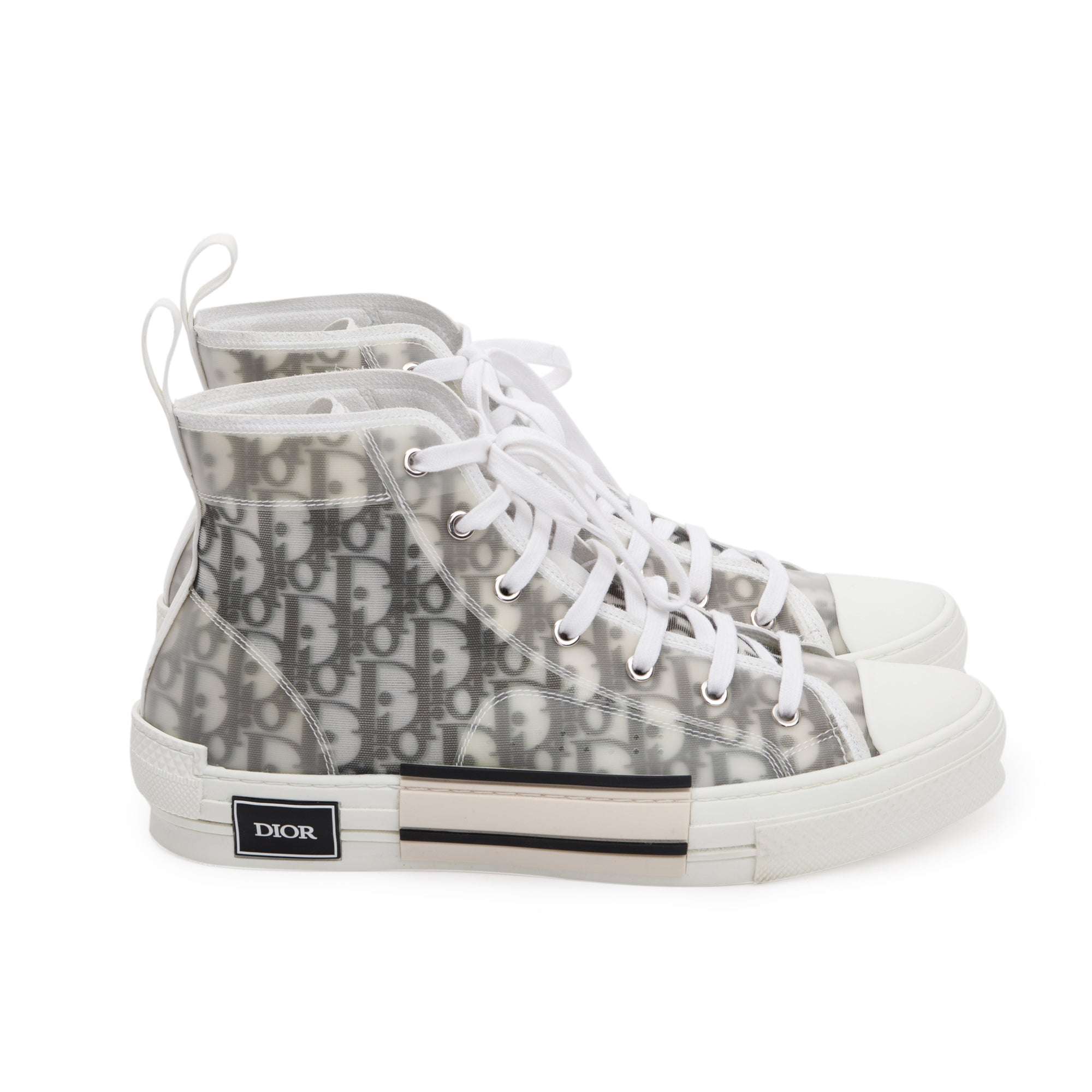 Christian Dior White/Black Oblique Canvas B23 High-Top Sneakers, Size 43 w/ Box