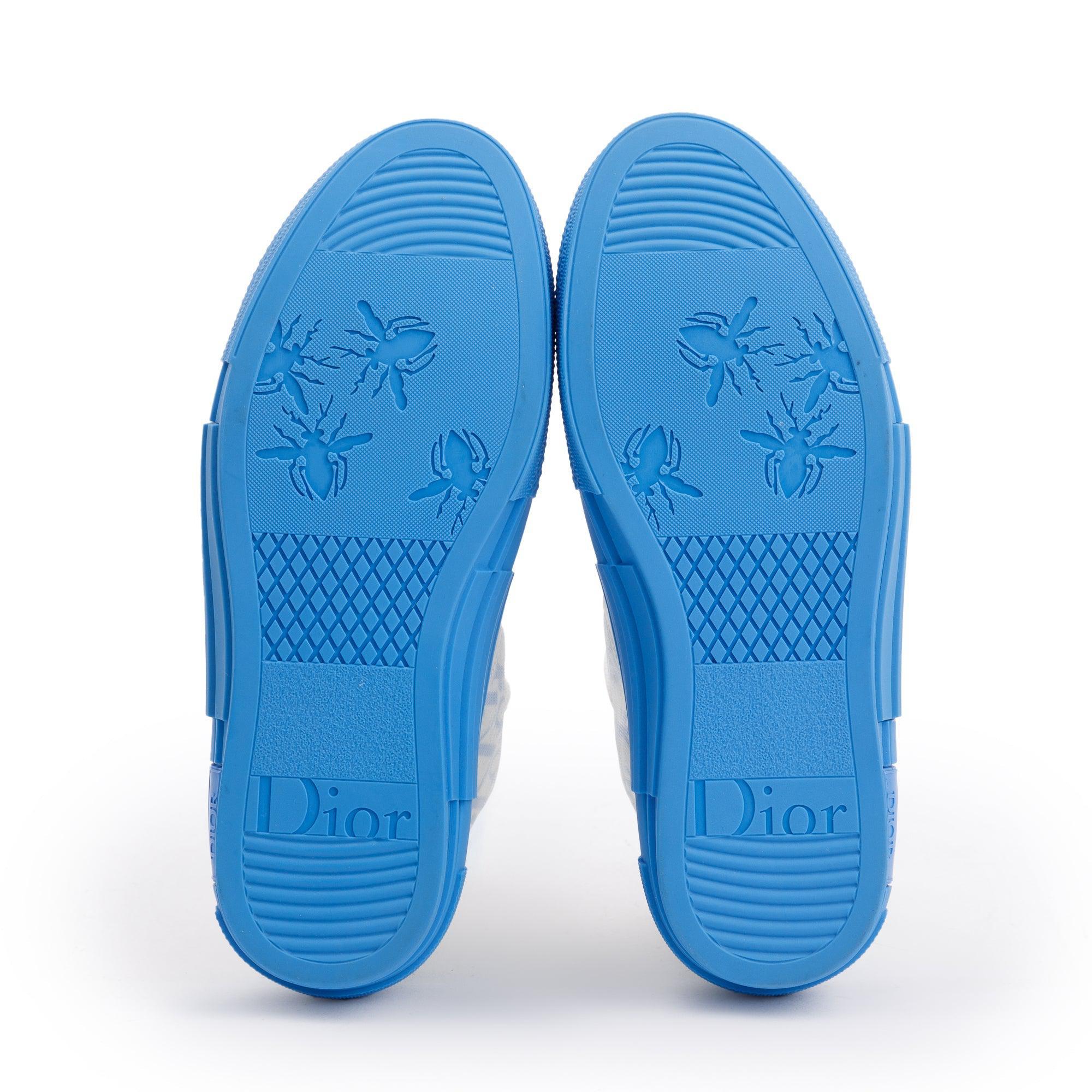 Christian Dior White/Blue Oblique Canvas B23 High-Top Sneakers, Size 38 w/ Box