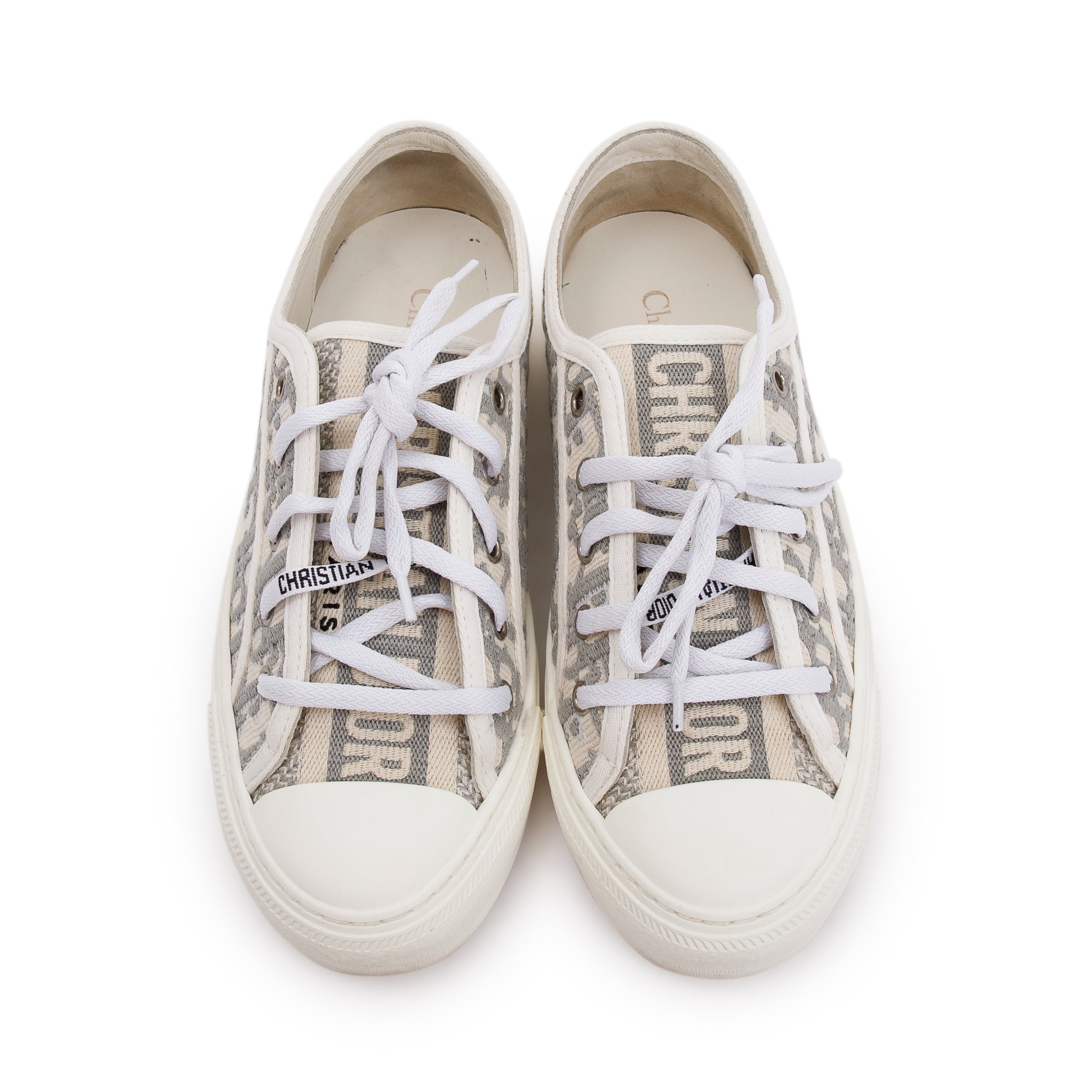 Christian Dior White/Grey Oblique Canvas Walk'N'Dior Sneakers, Size 37.5 w/ Box & Receipt