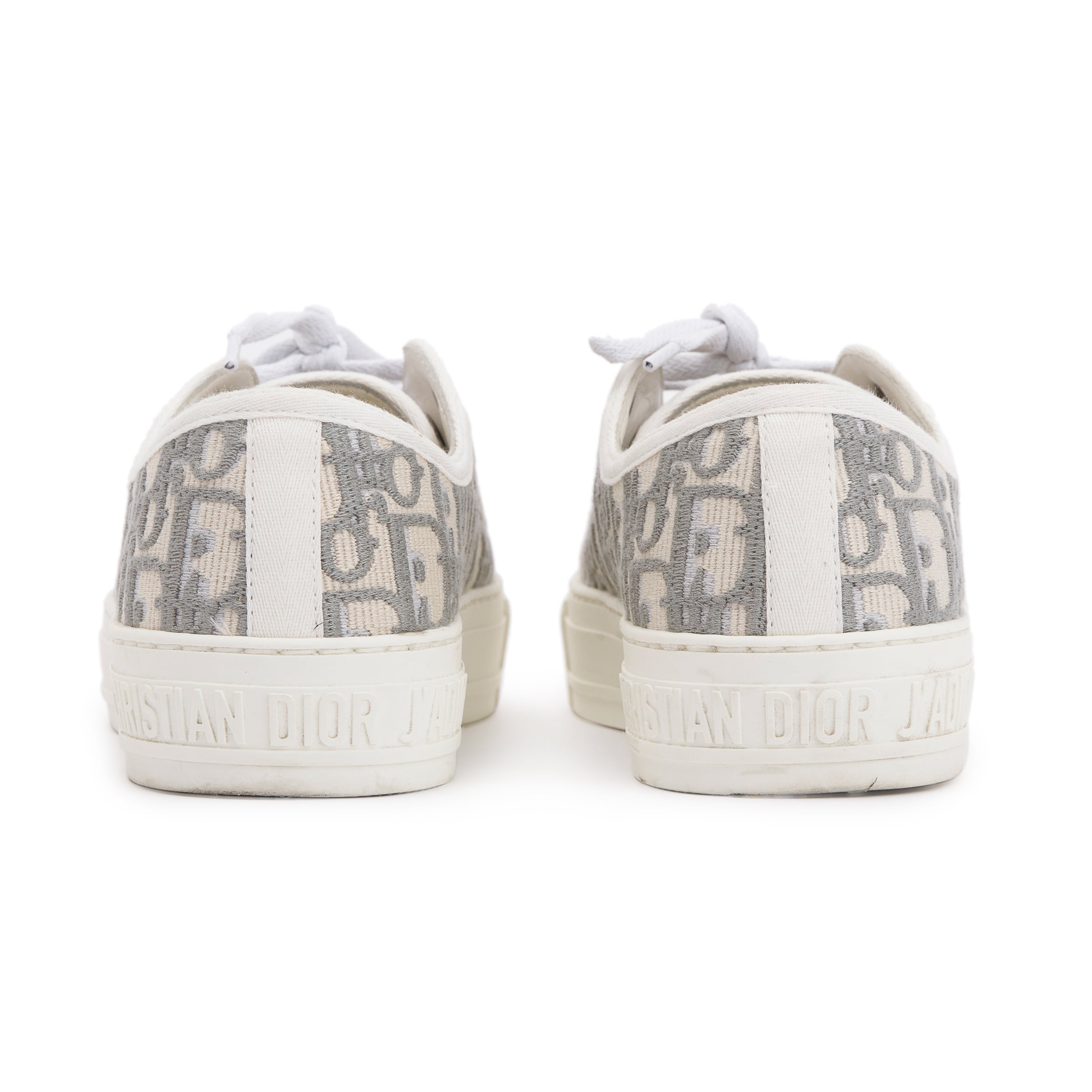 Christian Dior White/Grey Oblique Canvas Walk'N'Dior Sneakers, Size 37.5 w/ Box & Receipt
