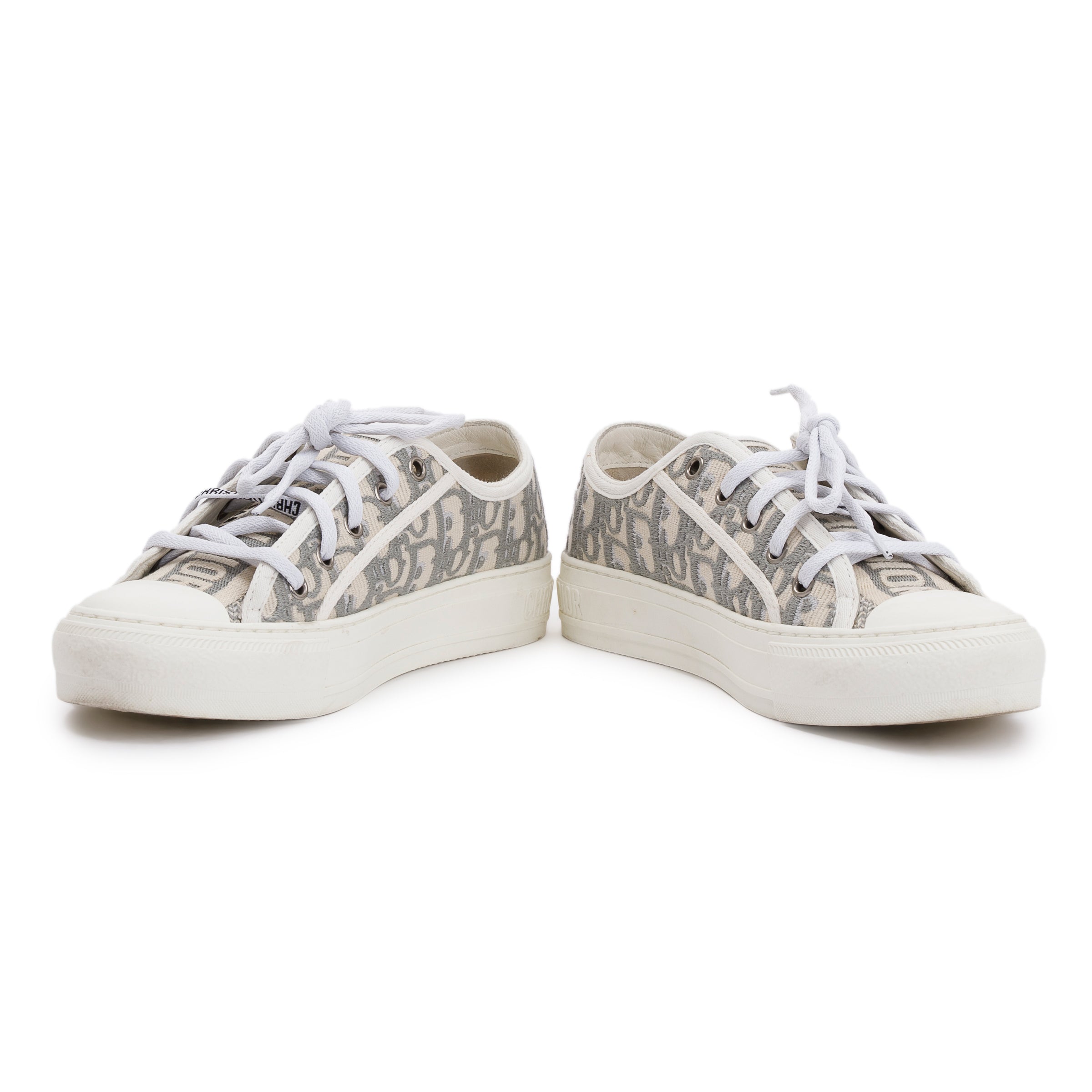 Christian Dior White/Grey Oblique Canvas Walk'N'Dior Sneakers, Size 37.5 w/ Box & Receipt