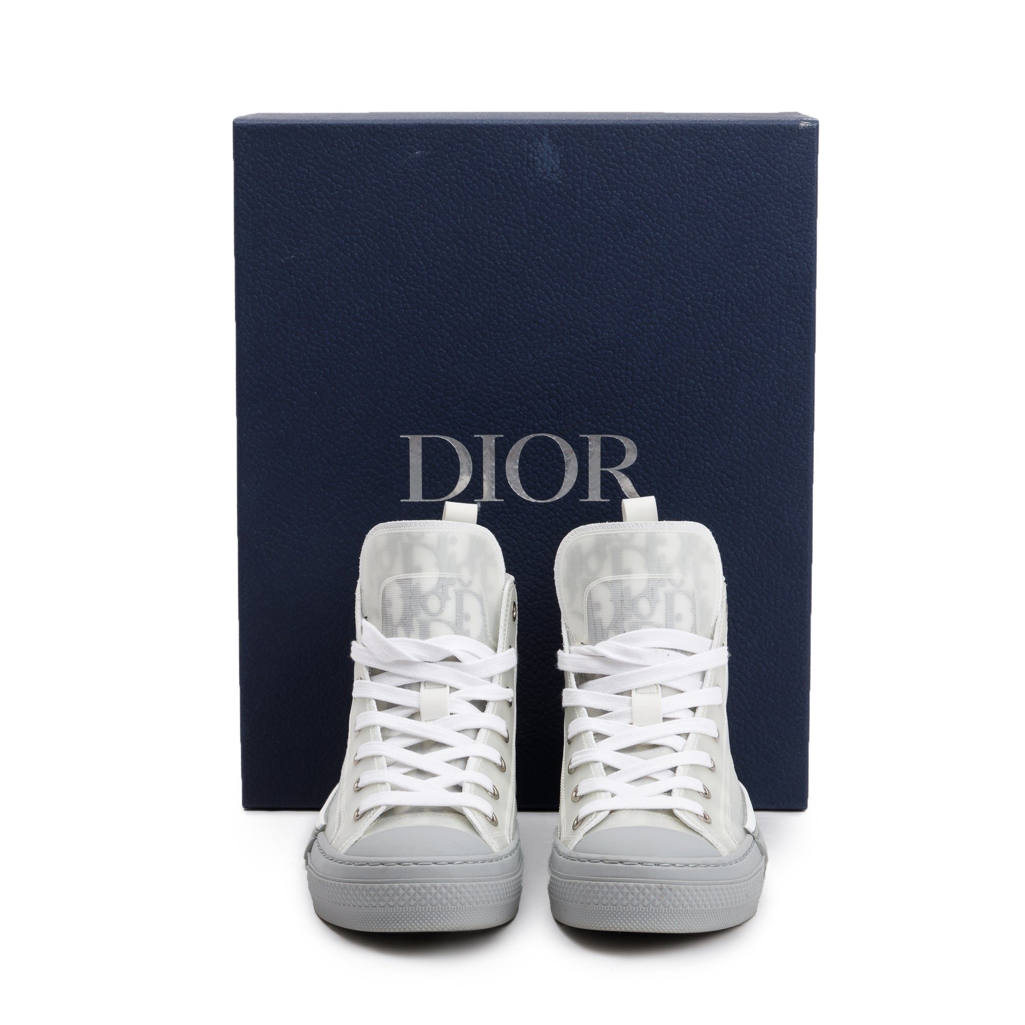 Christian Dior White/Grey Oblique Transparent Canvas B23 High-Top Sneakers, Size 36 w/ Box