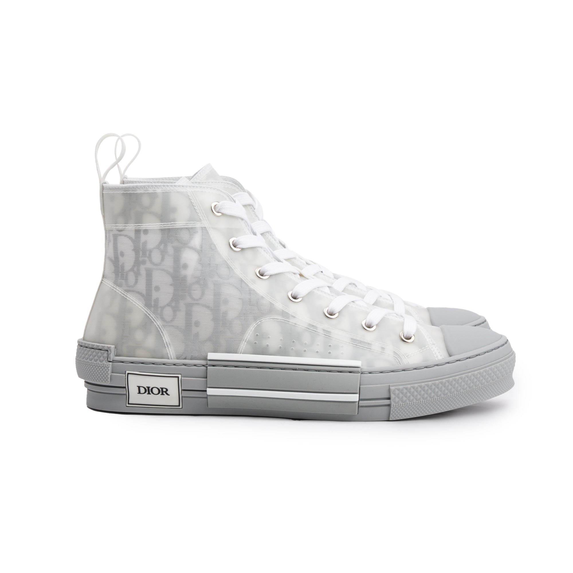 Christian Dior White/Grey Oblique Transparent Canvas B23 High-Top Sneakers, Size 41 w/ Box