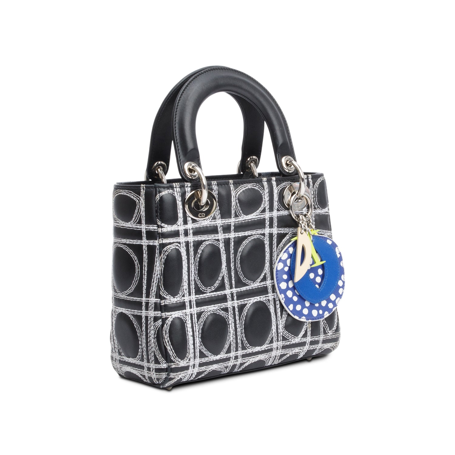 Christian Dior X Daniel Gordon Black Cannage Lambskin Leather Small Lady Dior Art Bag w/ Strap