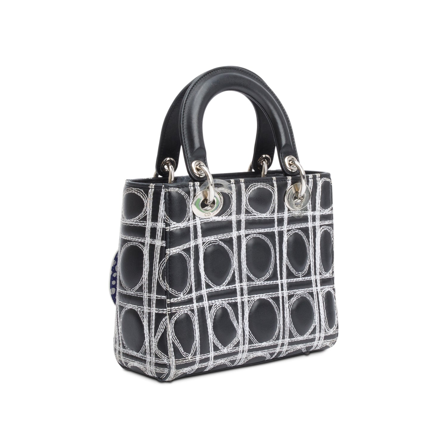 Christian Dior X Daniel Gordon Black Cannage Lambskin Leather Small Lady Dior Art Bag w/ Strap