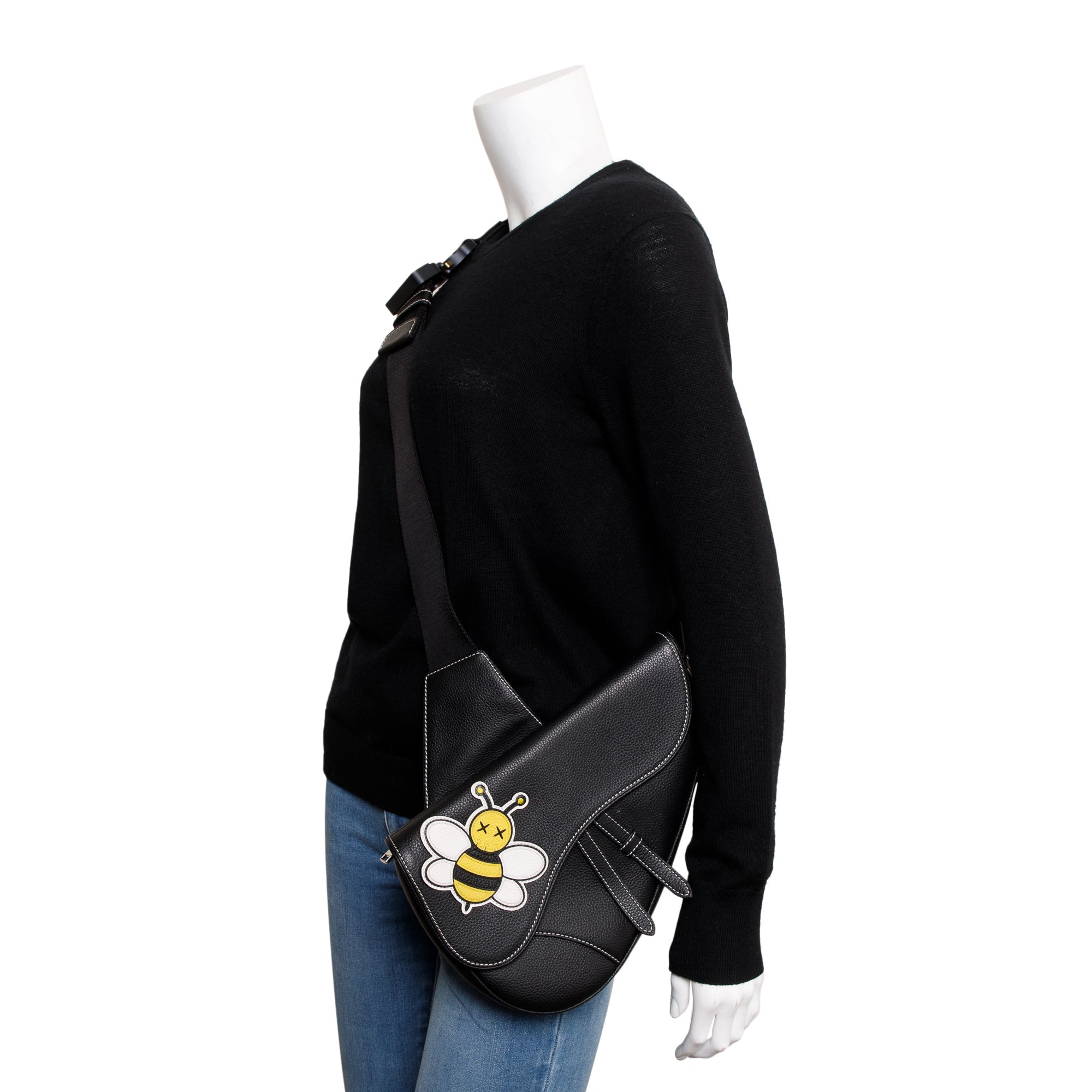 Christian Dior X Kaws Calfskin Leather Bee Saddle Bag w/ Box