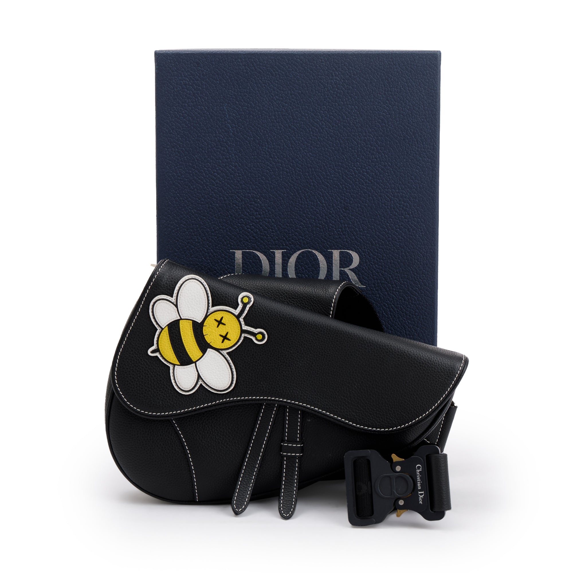 Christian Dior X Kaws Calfskin Leather Bee Saddle Bag w/ Box